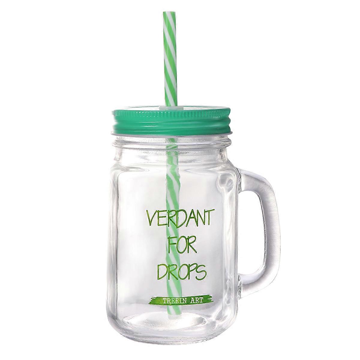 Glass Drink Cup Straw Mug with Lid for Drinking Green