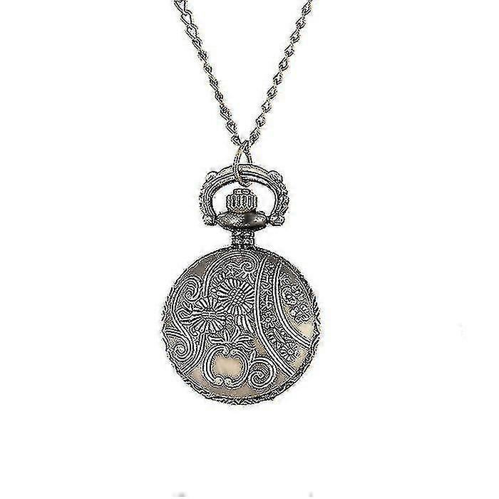 Silver-plated Metal Quartz Pocket Watch with Chain White Dial Black Numbers 13-24 Hour Display