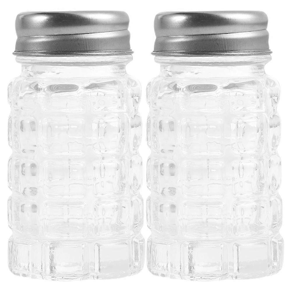 Glass Spice Jars Cylindrical Salt Container for Households Transparent Stainless Steel Easy to Clean 2Pcs