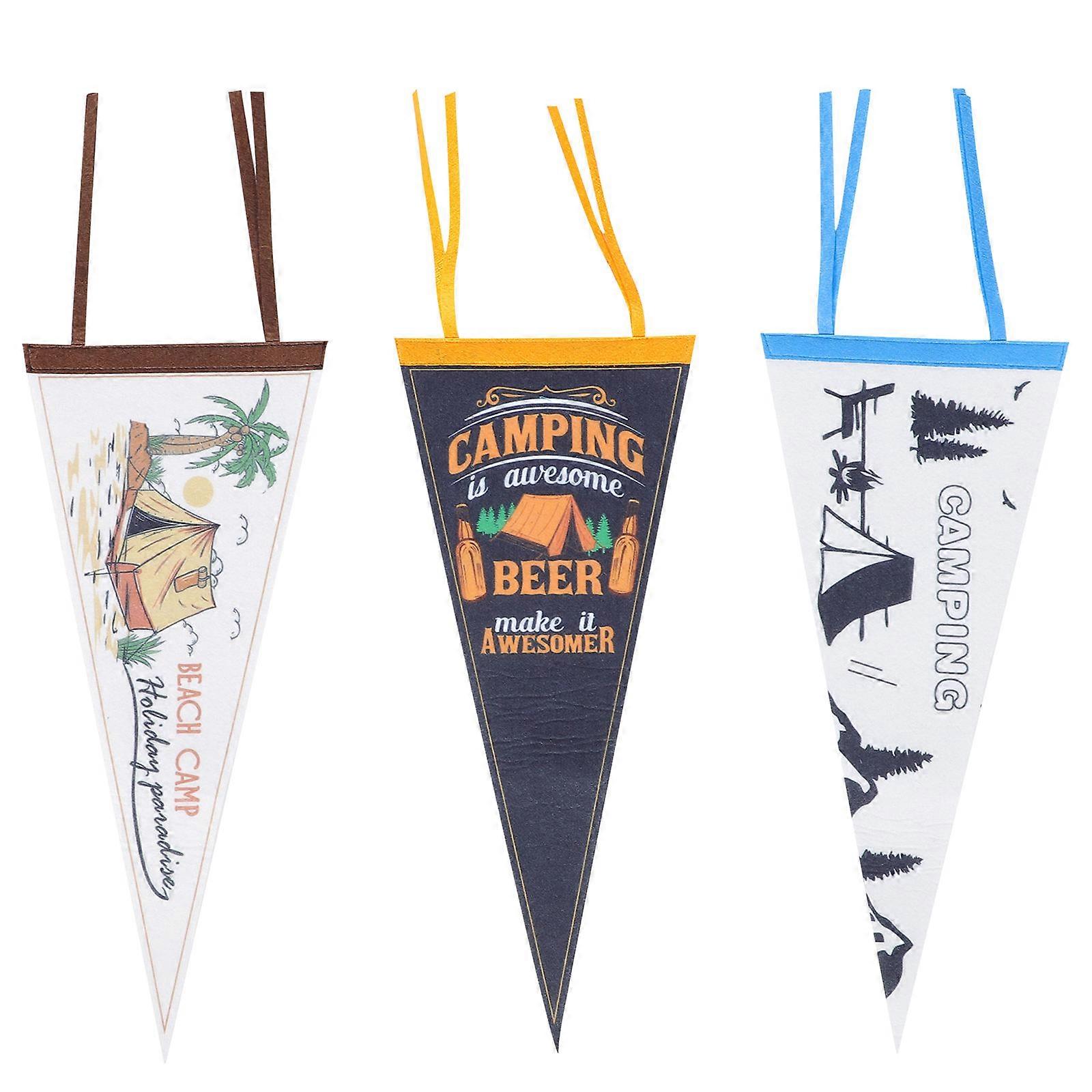 Felt Triangle Camping Flag for Decor 3Pcs Outdoor Yard Hanging Flags
