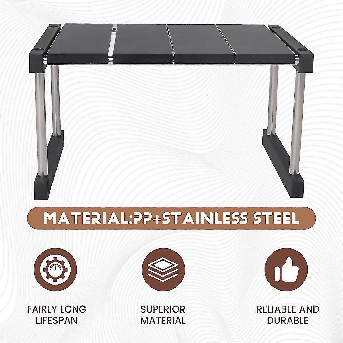 For Kitchen Cabinet Counter Shelf Organizer Expandable Stackable Spice Rack For Dish Sauce Black