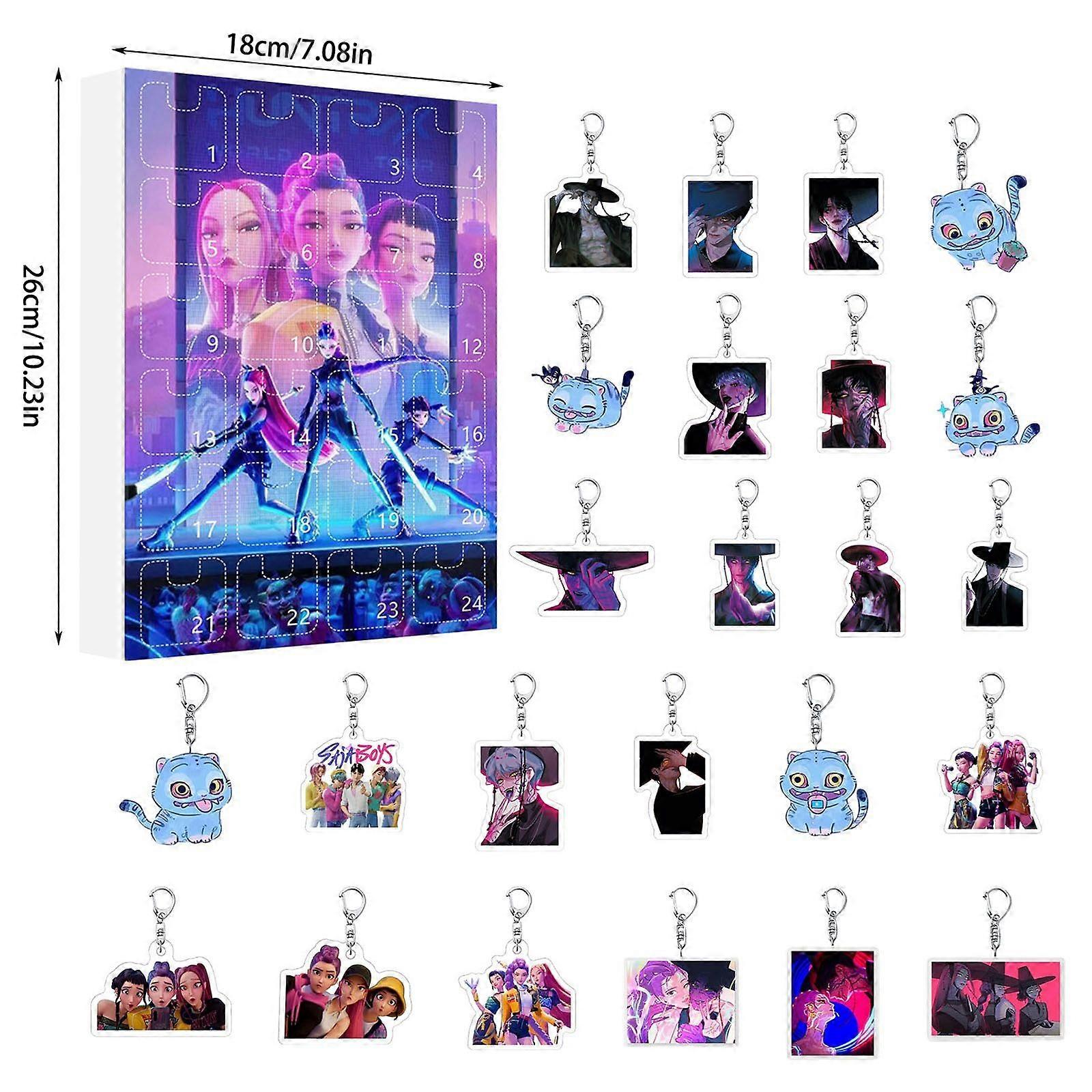 2025 KPop Demon Hunters Christmas Advent Calendar - 24 Days Countdown Calendar Stray Kids peripheral blind box Acrylic Ornaments, Reusable Christmas T