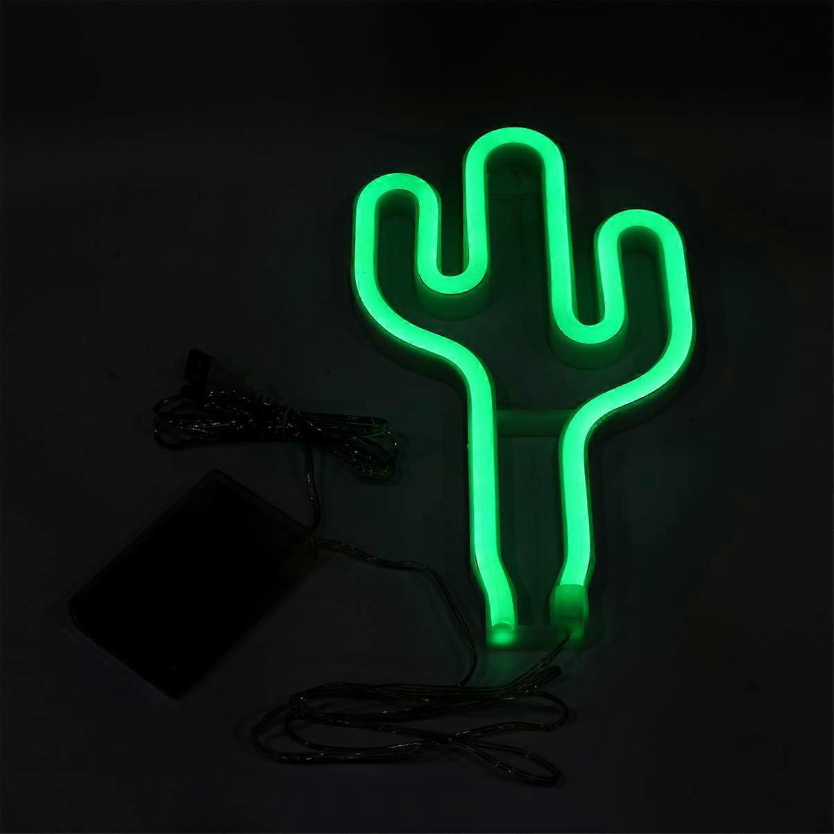 Led Neon Night Light Cactus Shape Touch Lamp Green Battery Powered Creative Home Decor Bedside Light