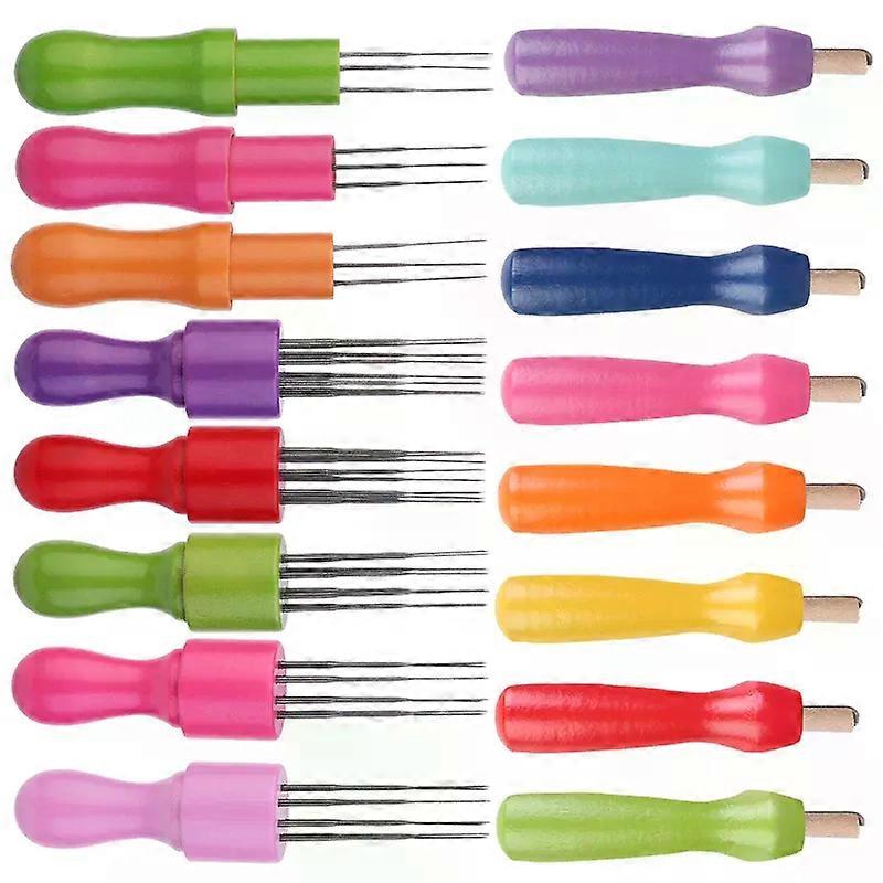 IMZAY Colorful Wooden Handle Needle Felting Tools Set Wool Felting Tools Kit DIY Craft Needlework Poke Felting Supplies