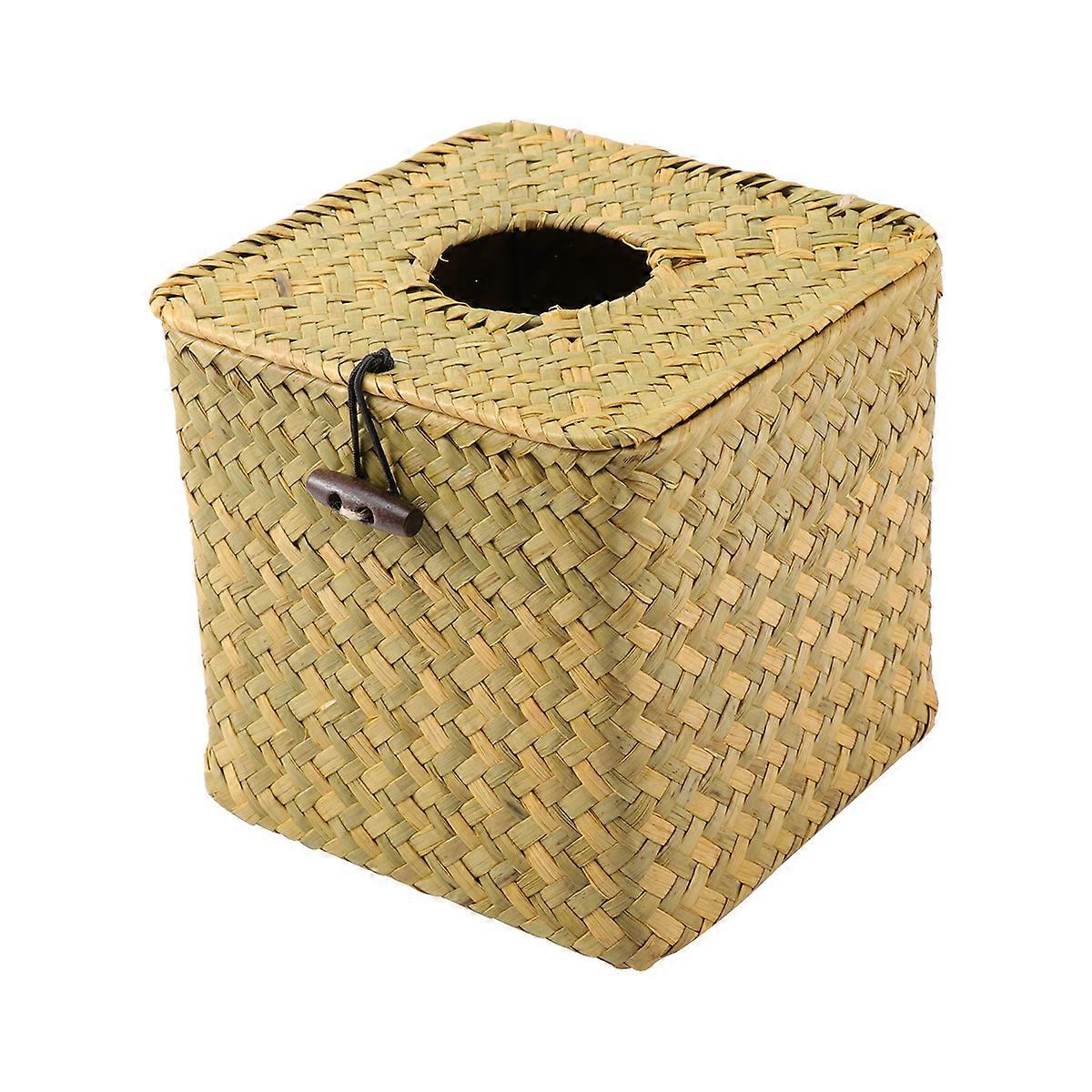 Handwoven Tissue Box Seagrass for Tissue Storage 2Pcs Yellow