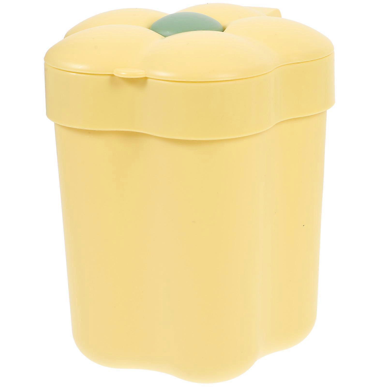 Kawaii Office Trash Can for General Users in Yellow Flower Shaped Plastic with Convenient Garbage Disposal 1Pack