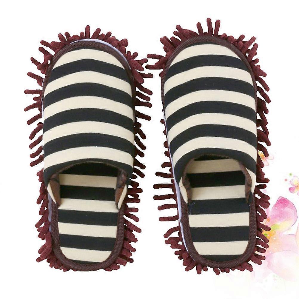Lazy Mop Slippers Chenille Shoe Cover 1Pair Coffee Durable Non-Scratch for Keep Floor Clean