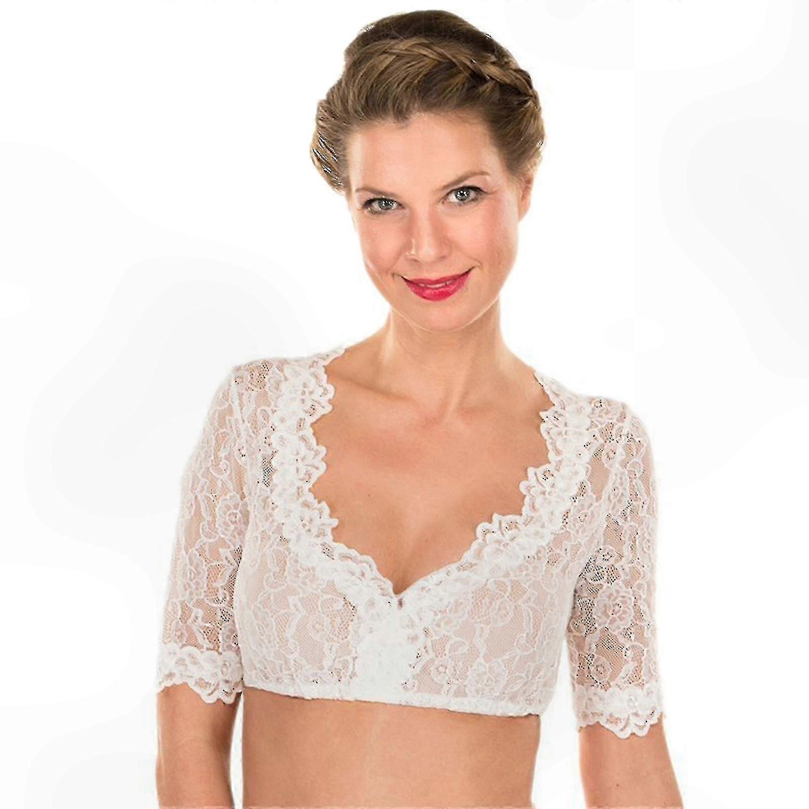 White Ruffled Crop Top with Elegant Bavarian Style for Oktoberfest and Traditional Events