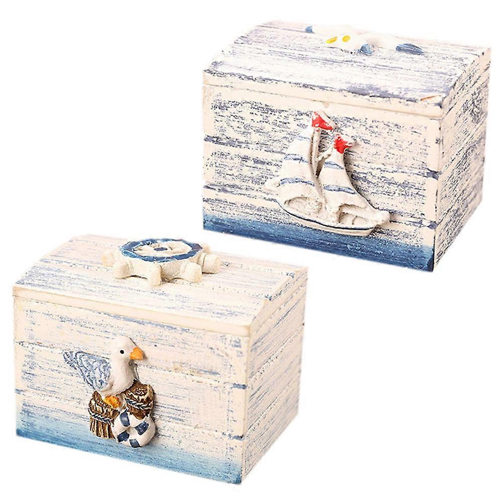 Rectangular Wooden Storage Boxes 4 Pcs Handmade Mediterranean Style Storage Container for Candy Gifts Assorted Color