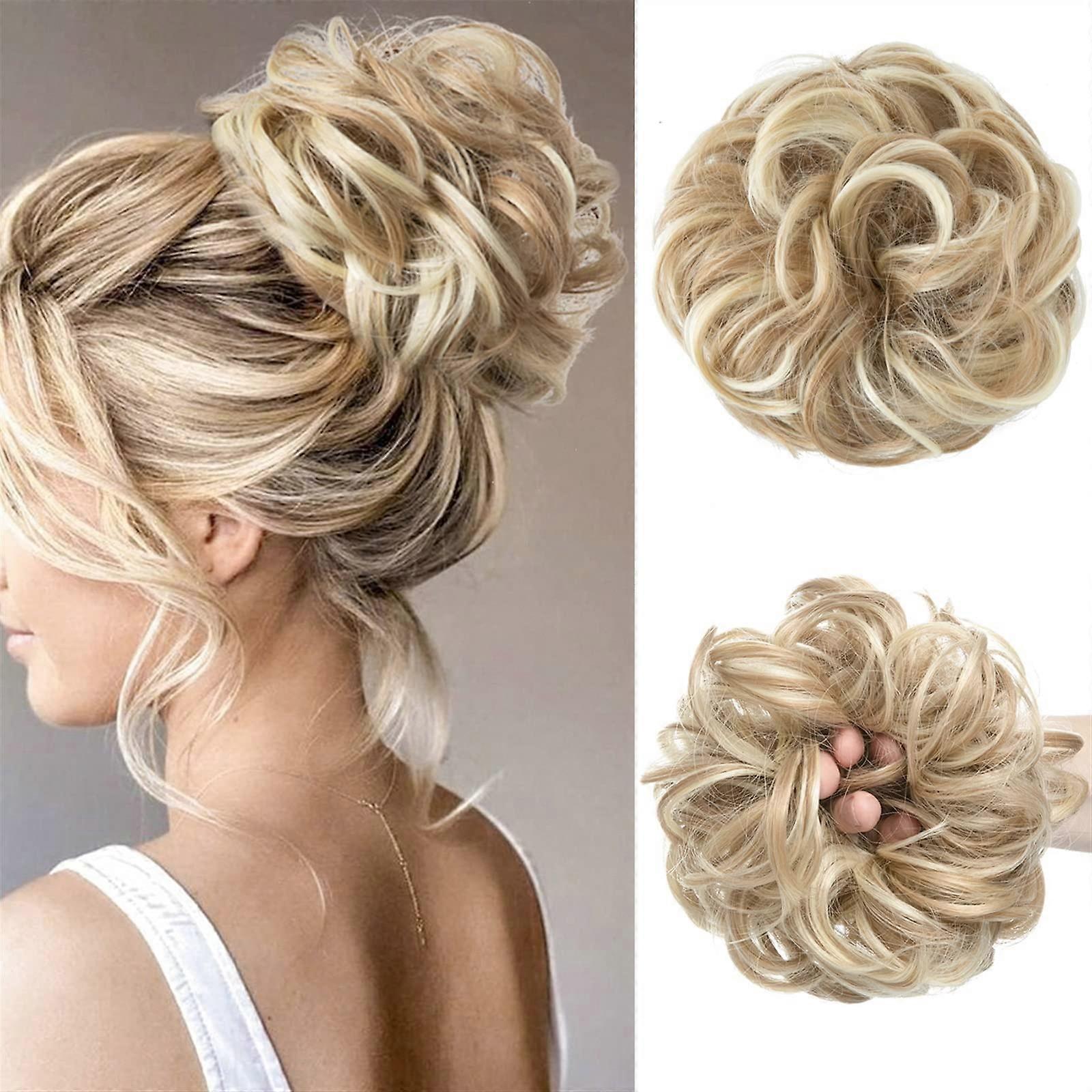 Hair Bun Extensions 1 PC Synthetic Donut Chignon Updo Hair Pieces For Women One Size Messy Curly Elastic Scrunchies