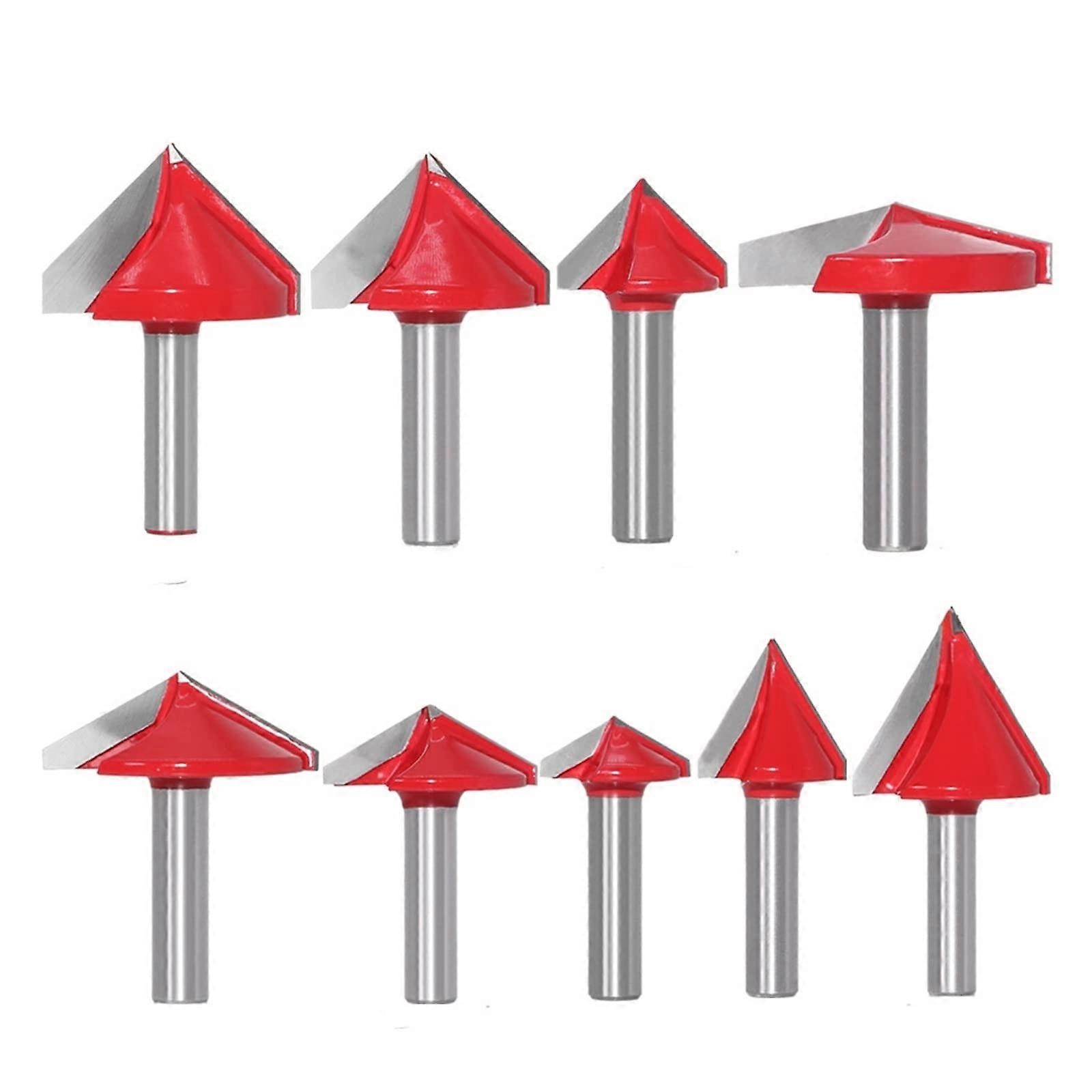 9pcs CNC Engraving V-Groove Milling Cutter Set 60/90/120/150 Degree 8mm Shank Solid Carbide End Mill for Woodworking