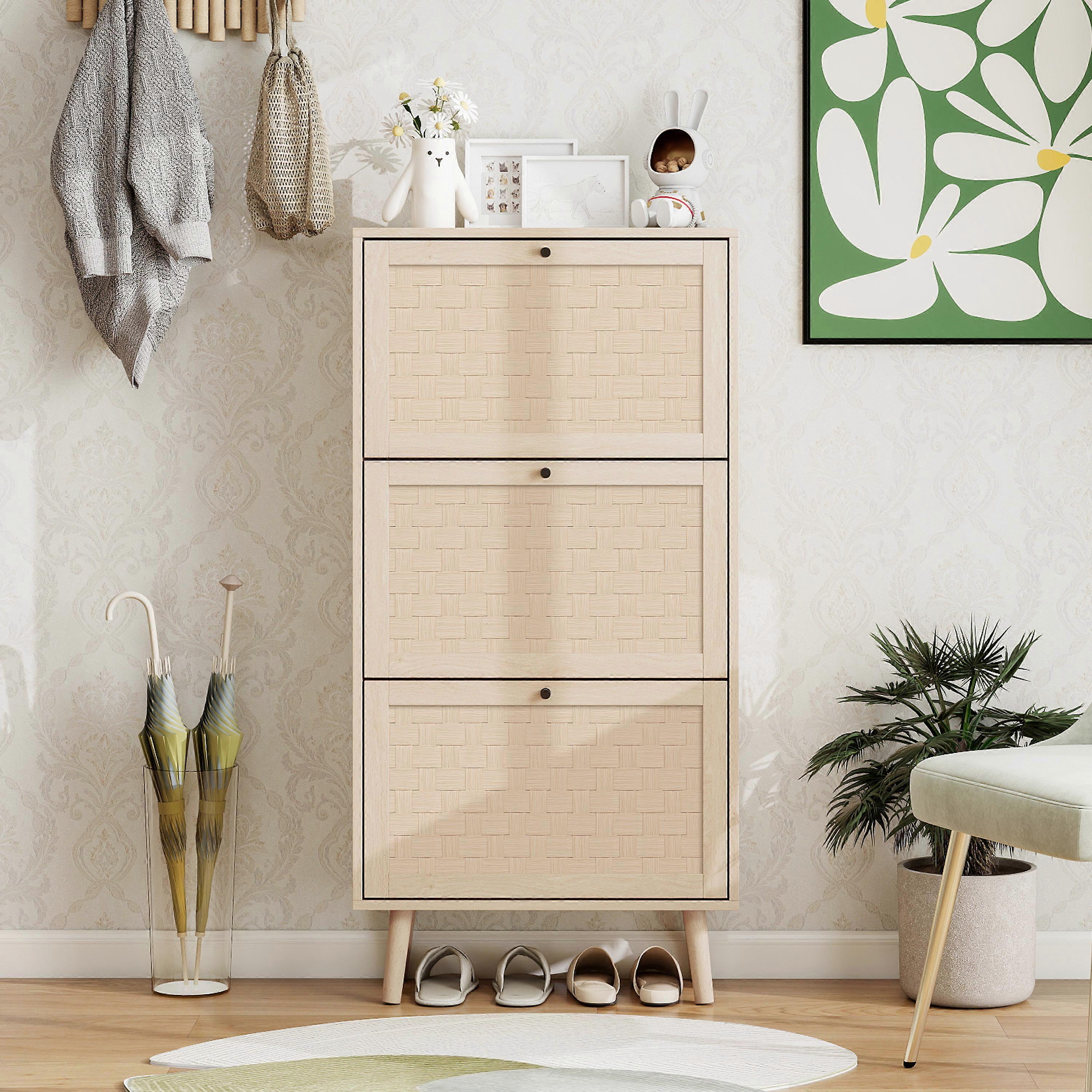 Natural Boho Style 3 Tier Shoe Rack 121cm High Striped Cross Design