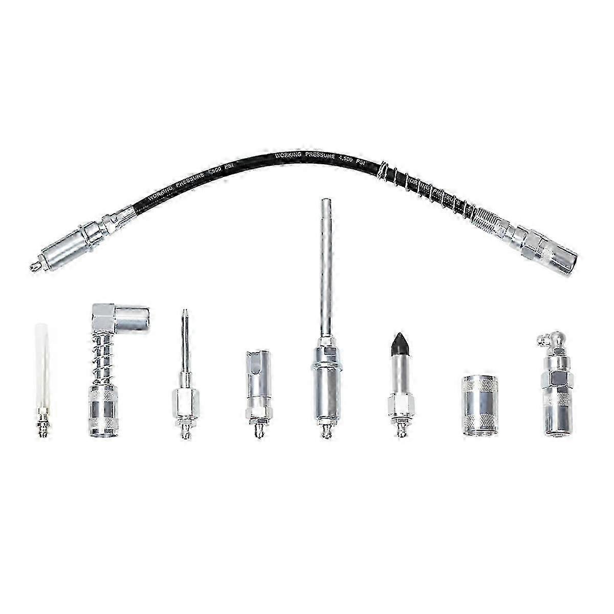 Tool Grease Tip, Grease Coupler Kit, Quick Connect, 9-Piece, Complete Lube Accessories