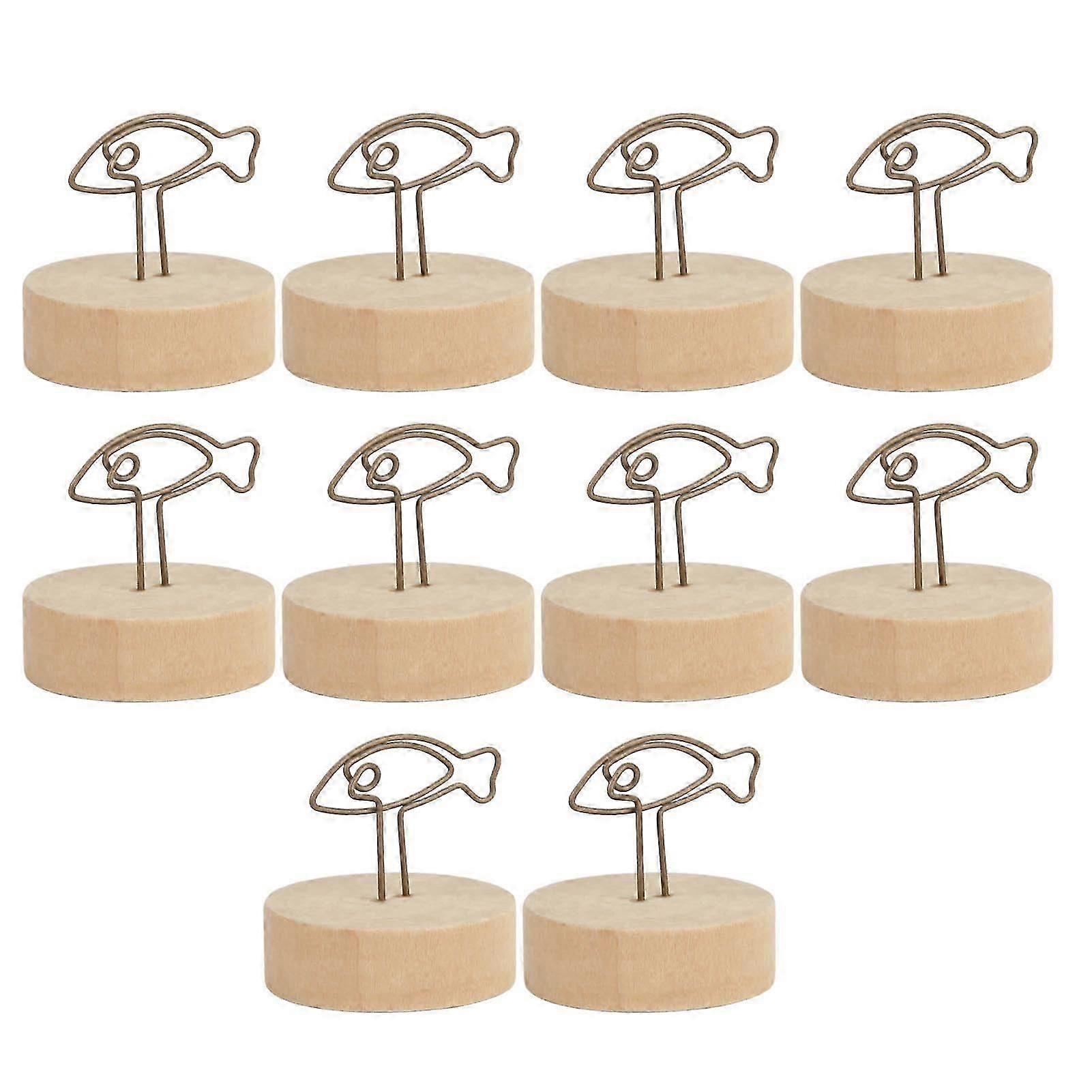 10PCS Table Number Holder Fish Shape Name Card Clips Vertical Type Simple Cute Place Card Holder with Log Base for Office