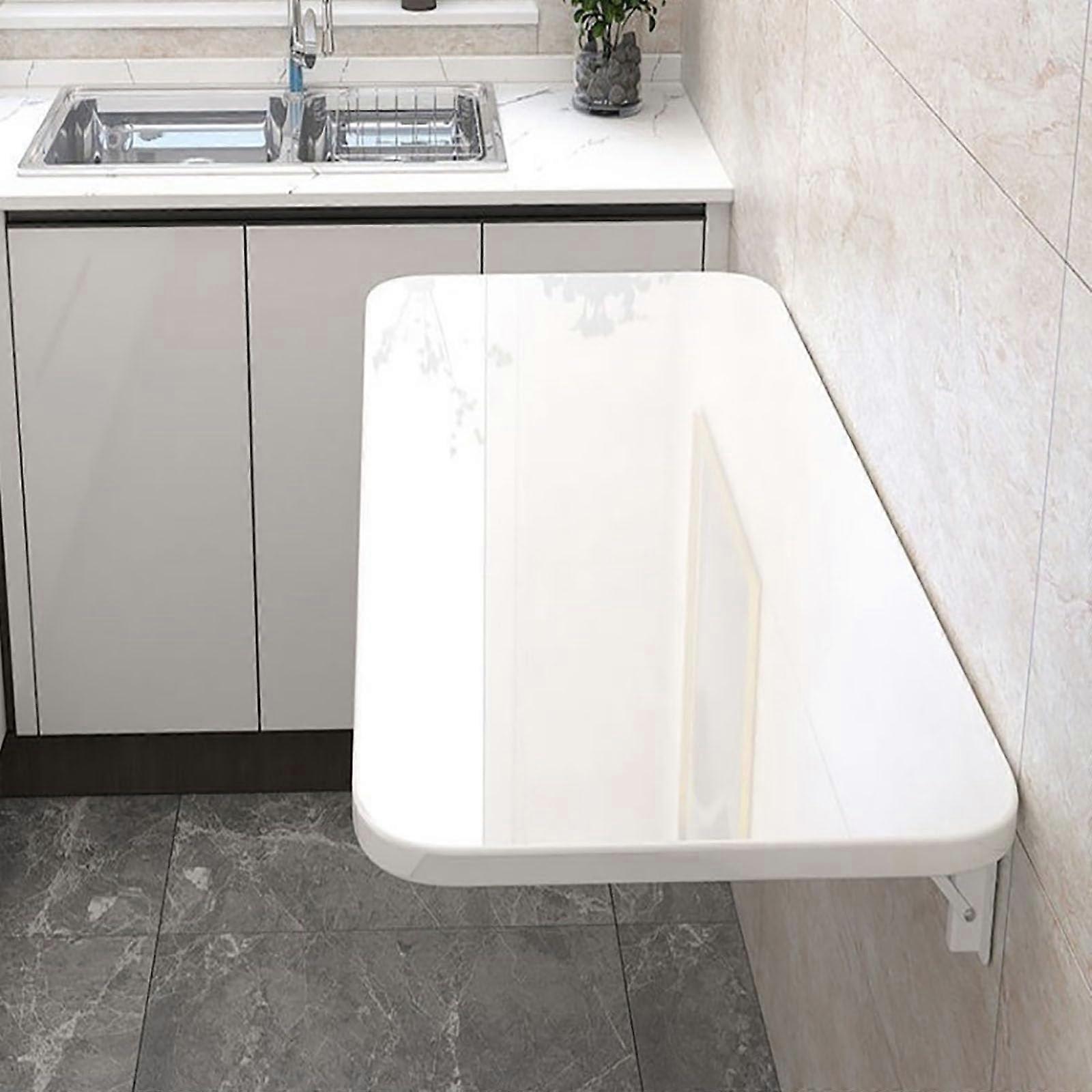 Wall Mounted Folding Table Fold Down Floating Desk Small Spaces 120x50cm White 47x20in SpaceSaving Laundry And Dining