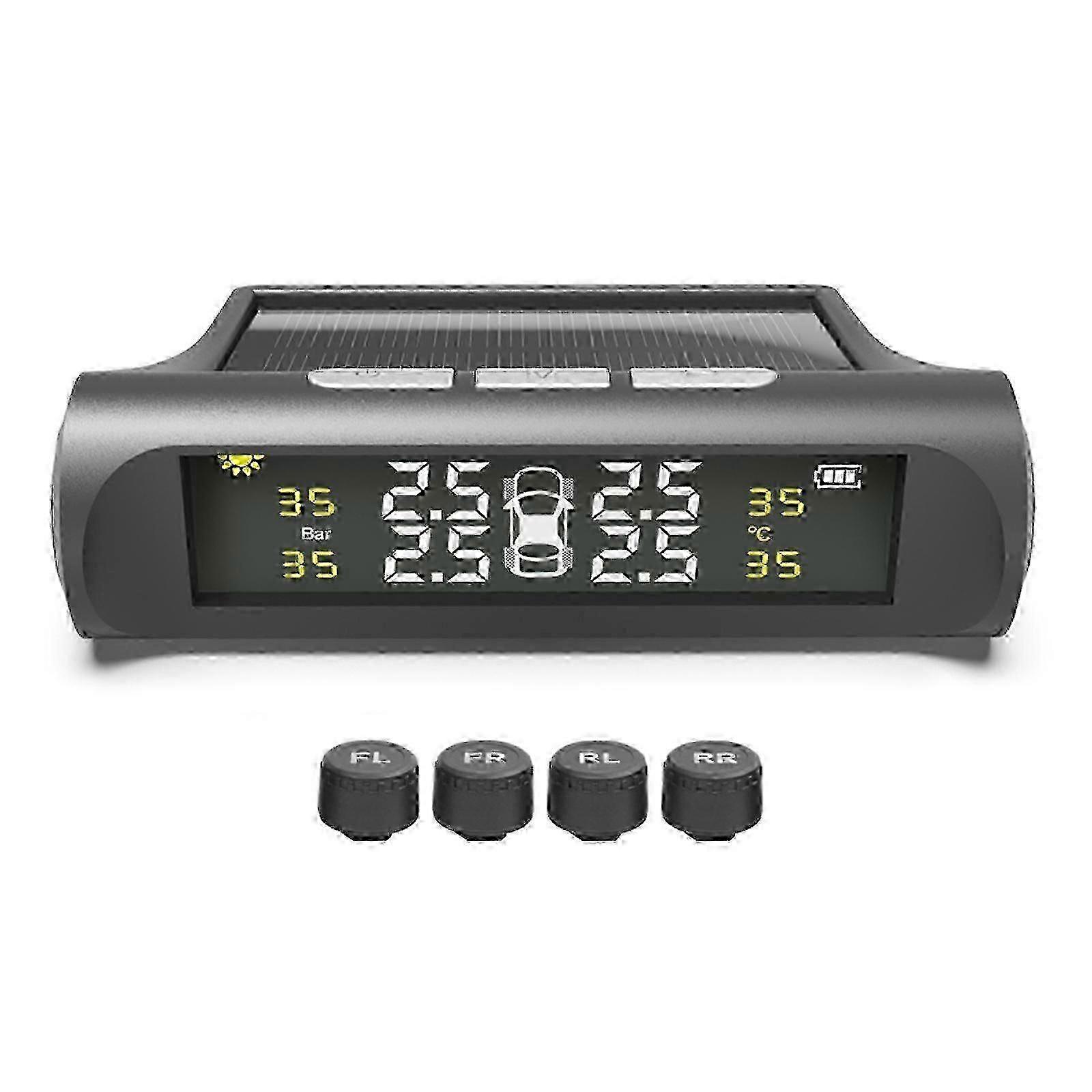 Car Wireless Solar TPMS LCD Tire Pressure Monitoring System + 4 External Sensors