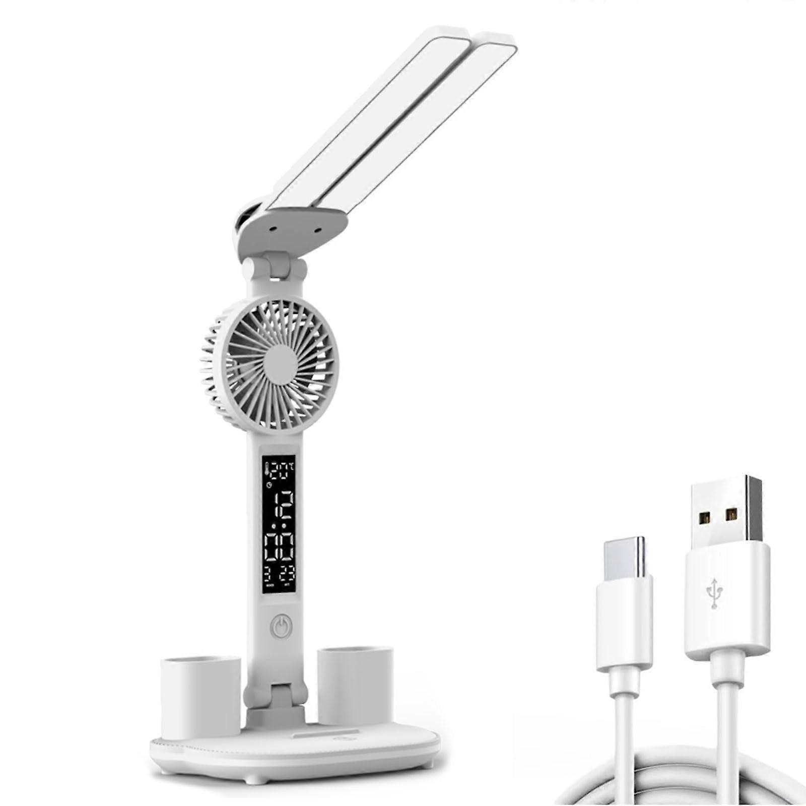 Two Function LED Desk Lamp And Quiet Fan Touch Controls USB Charging For Study And Work USB Rechargeable 3200mAh