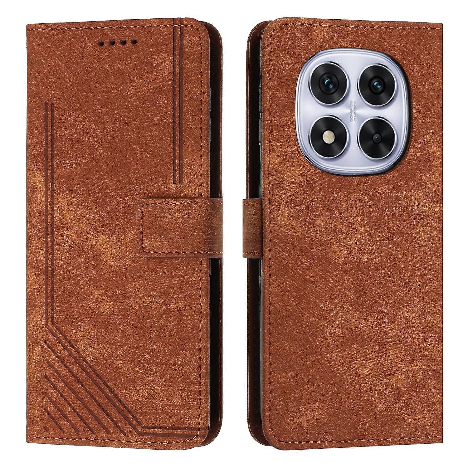 Skin Feel Stripe Pattern Leather Phone Case with Lanyard