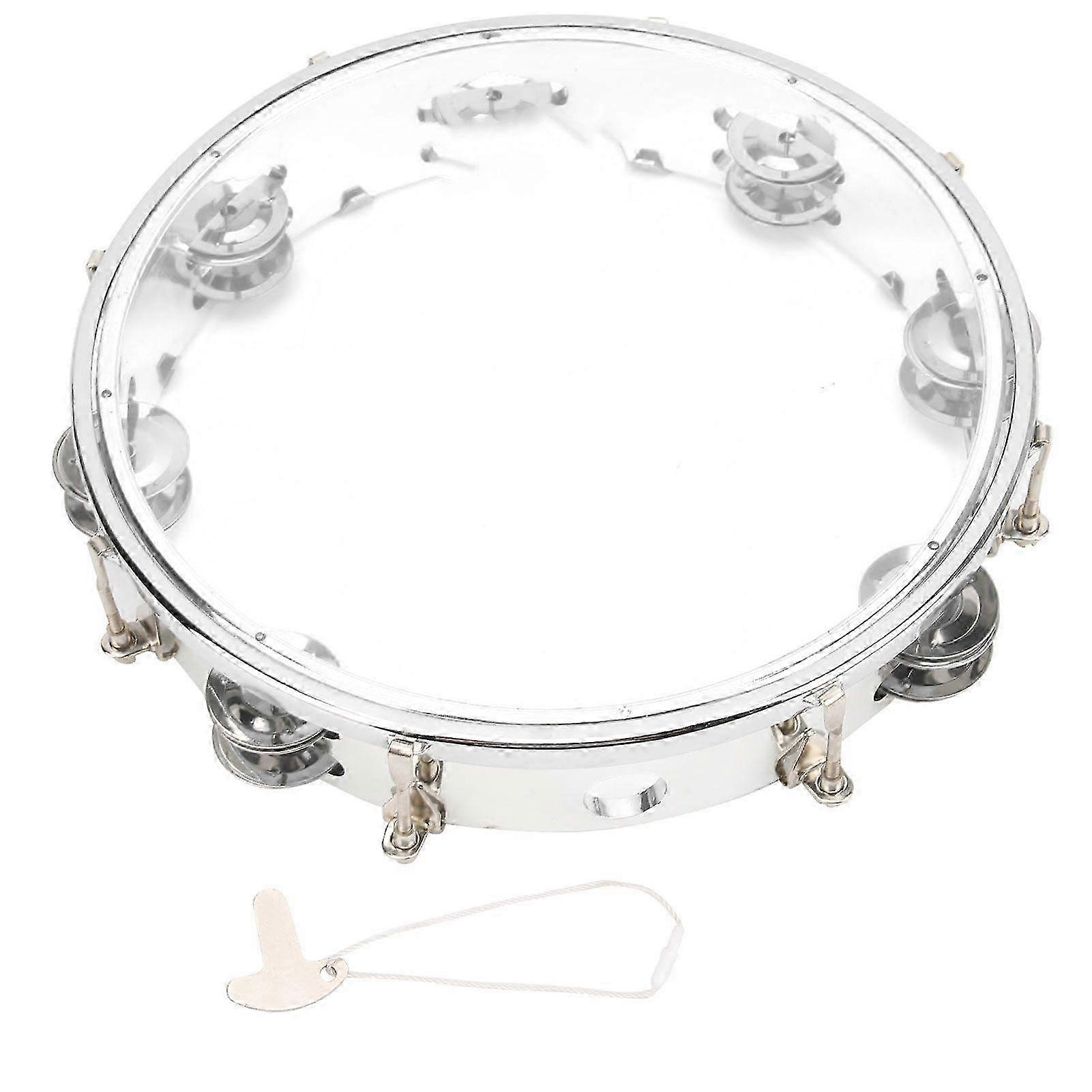 MBAT Tambourine Adjustable Double Row 10in Percussion Jingles Instrument for PartyTransparent