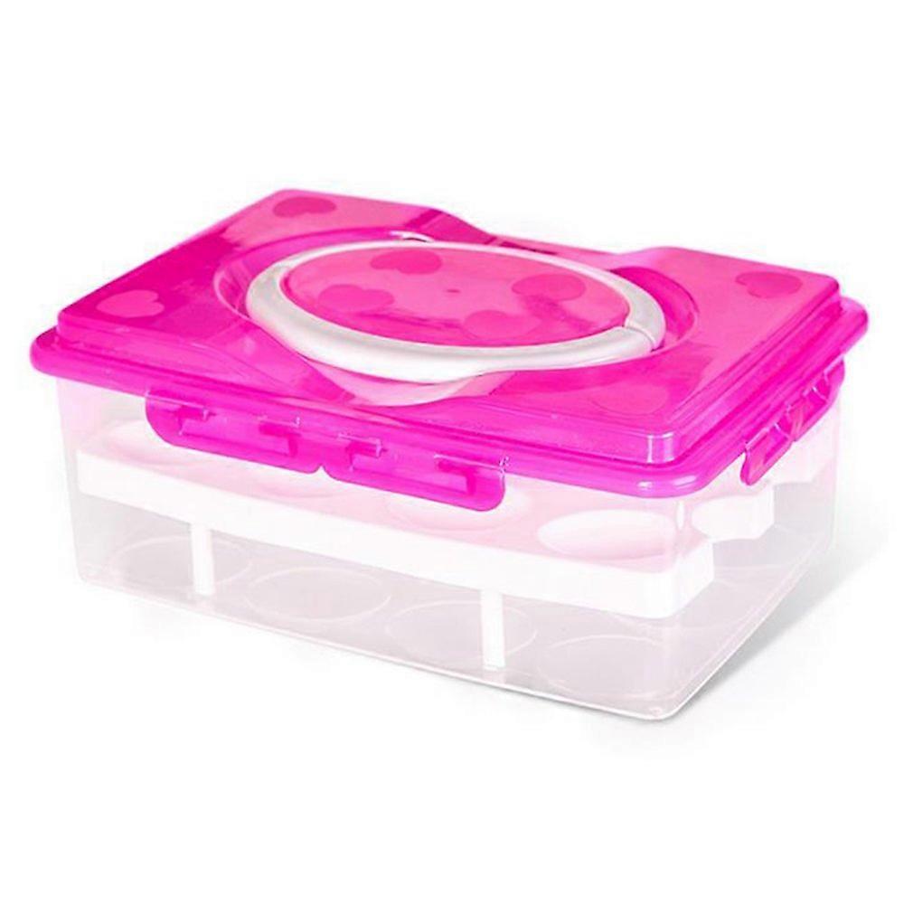 Egg Holder With Handle, DoubleDeck Plastic Egg Storage Box Holds Up To 24 Eggs, Pink