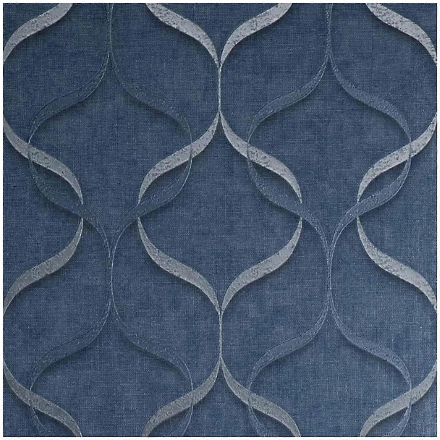 Fine Decor Luxury Vinyl Blue Silver Trellis Wallpaper