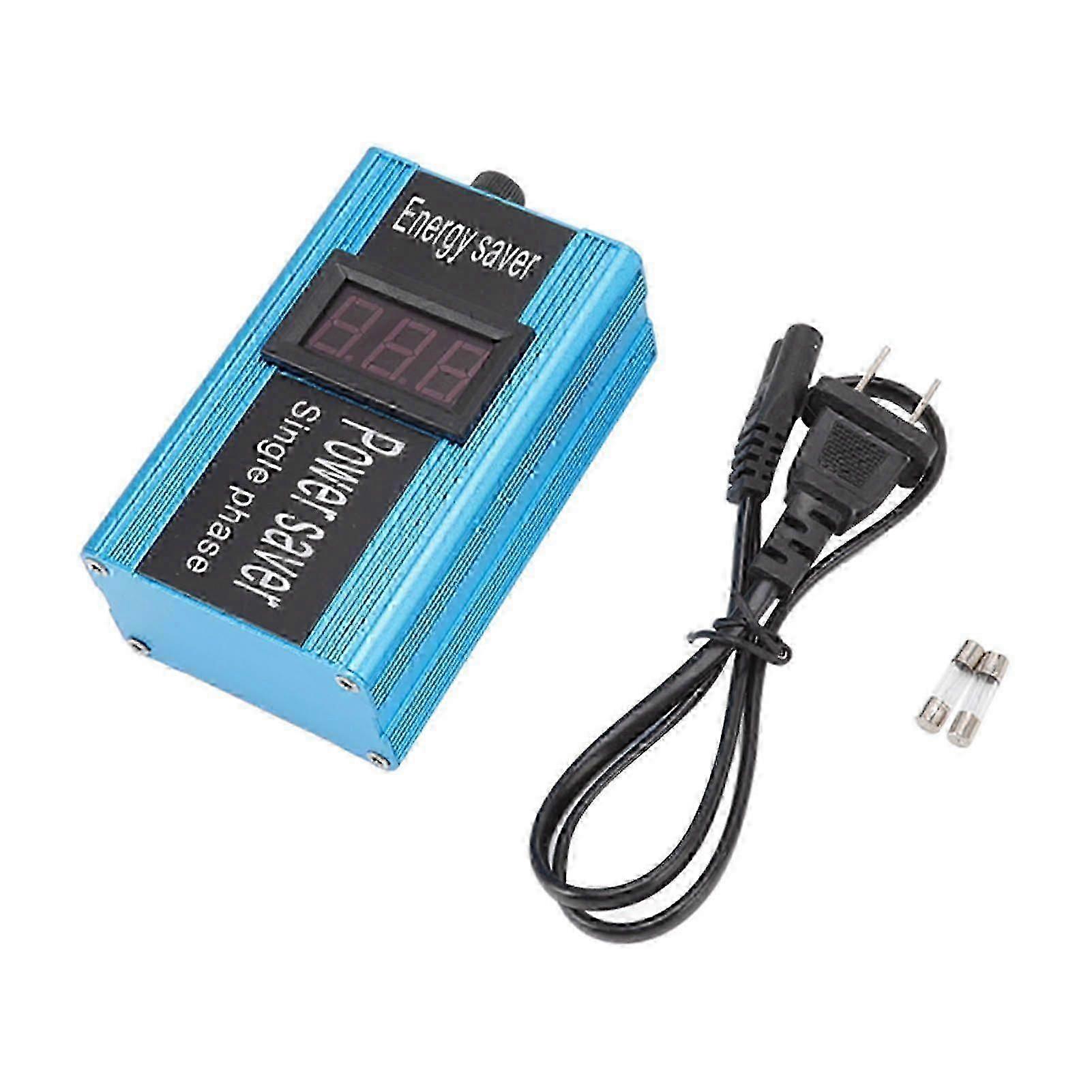 Power Saver Aluminium Alloy 100KW Voltage Value Display Electricity Energy Saver with Plug for Home US 90250V Blue
