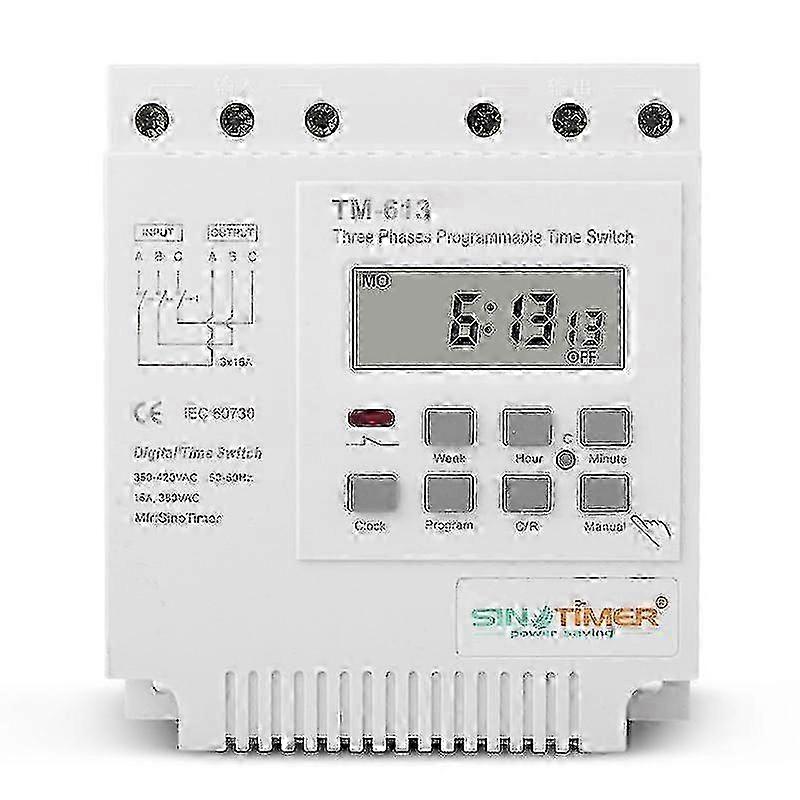 TM-613 Programmable Weekly Power Timer Switch, 380V/50 - 60Hz 16A Three Phase Smart Digital Edition 1110