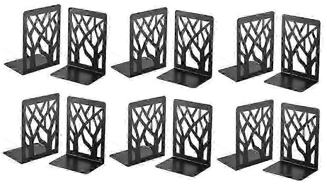 6 Pairs Book Ends for Office Shelves and Heavy Books with Tree Branch Back Design