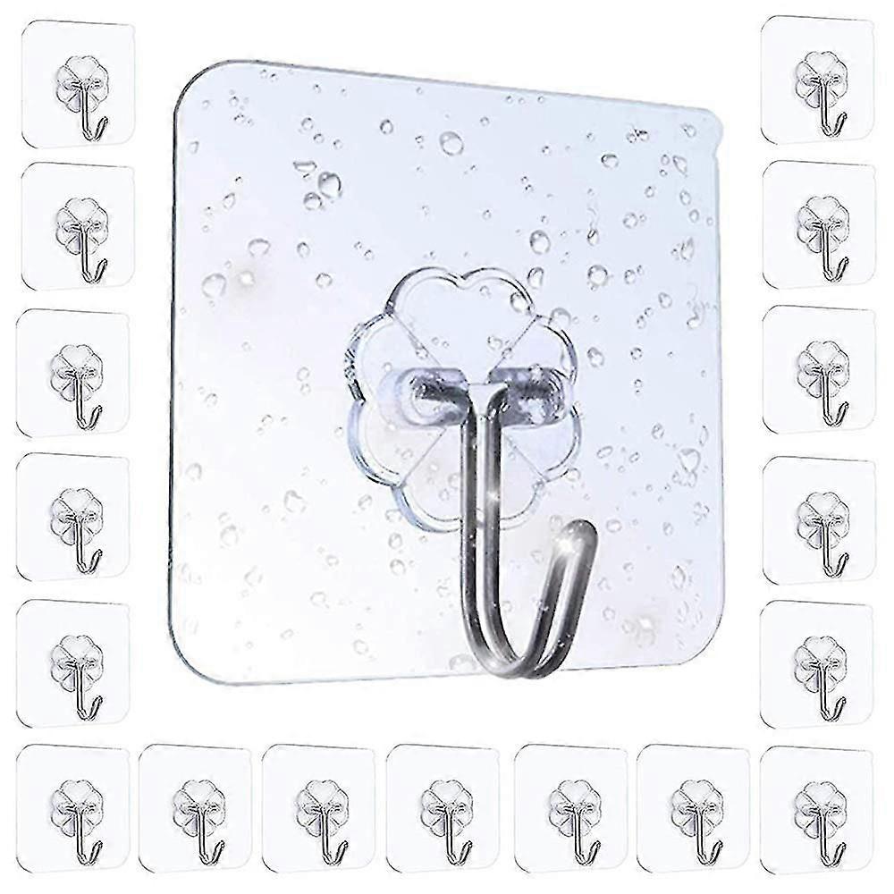 Adhesive Hooks Utility Hooks Kitchen Wall Hooks - 20 Pcs Transparent Seamless Hooks, Waterproof And Oilproof