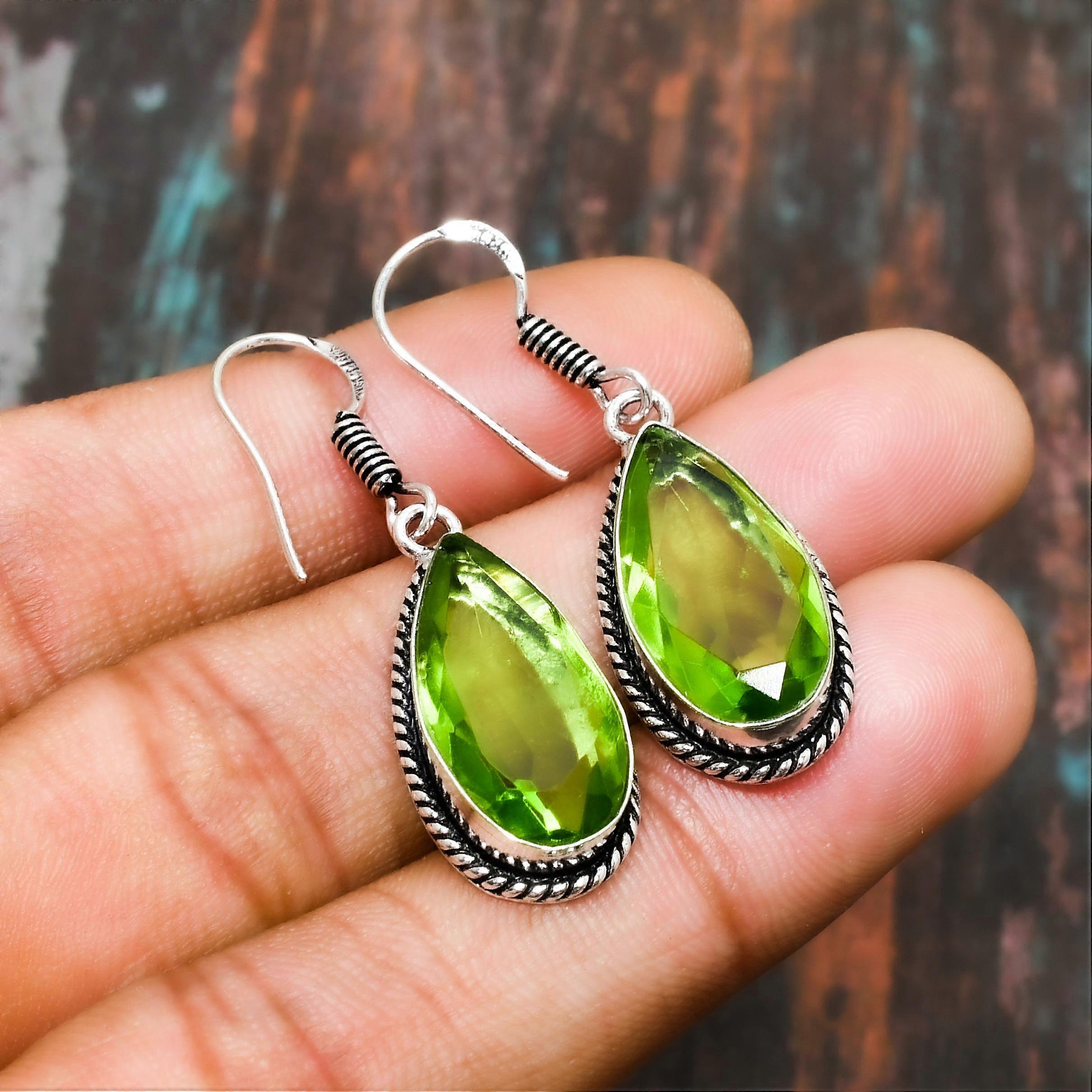 Peridot, Gemstone Handmade Jewelry Solid 925 Sterling Silver Earring