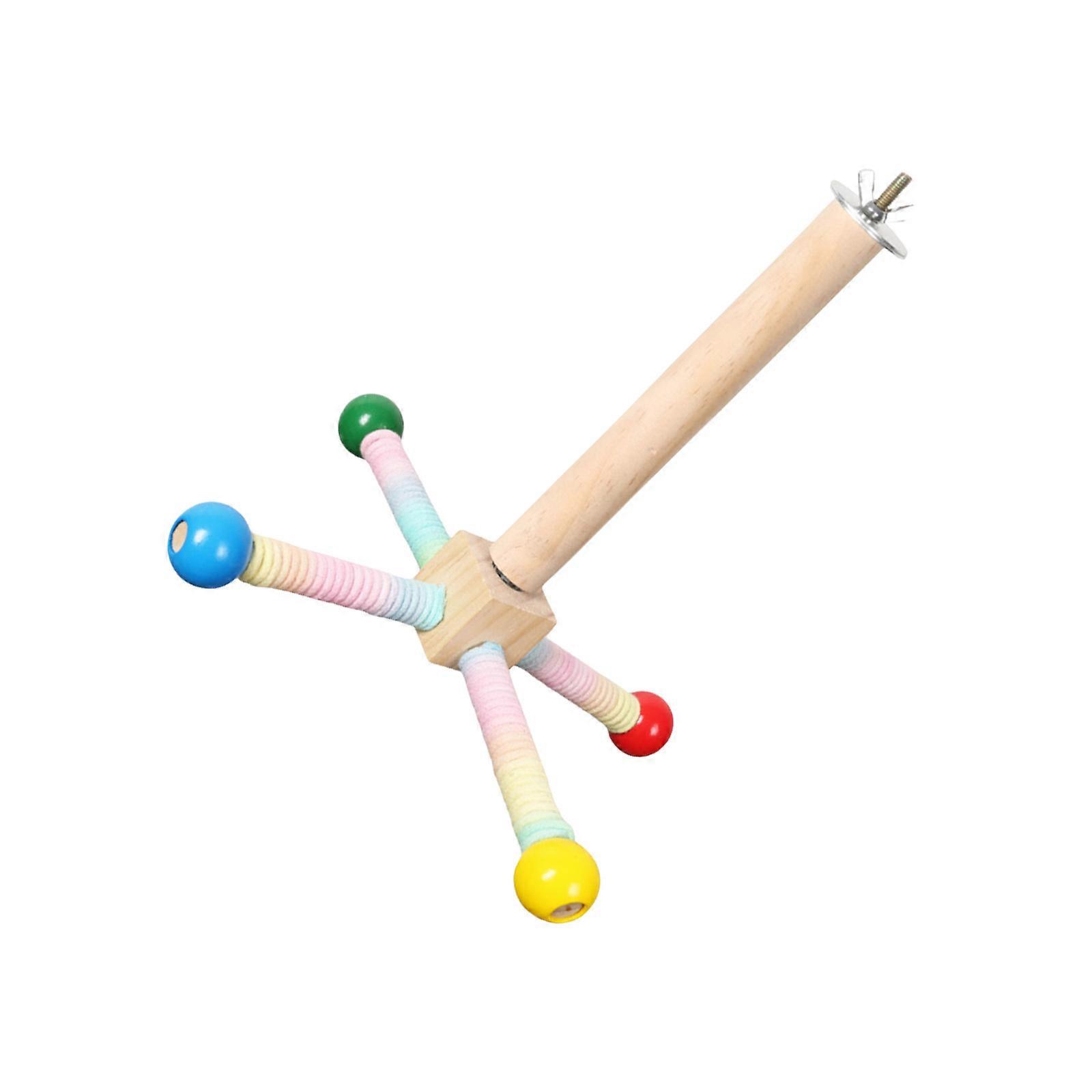 Cotton Rope Wrap Rotating Bird Perch Playstand With Smoothly Bearing Design For Parakeets Finches Cage Entertainment Multicolor