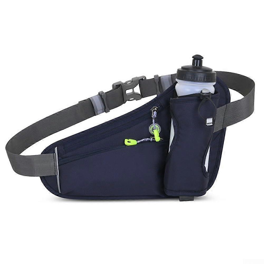 Hiking Waist Bag with Water Bottle Holder and Adjustable Strap for Outdoor Walking Running (Deep Blue)