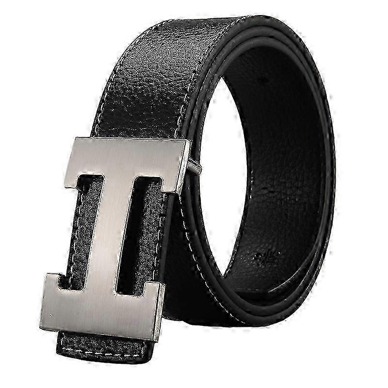 Ny Stil Affärsfritid Äkta PU-läder H Slät Spänne Litchi Grain Bälte För Män
