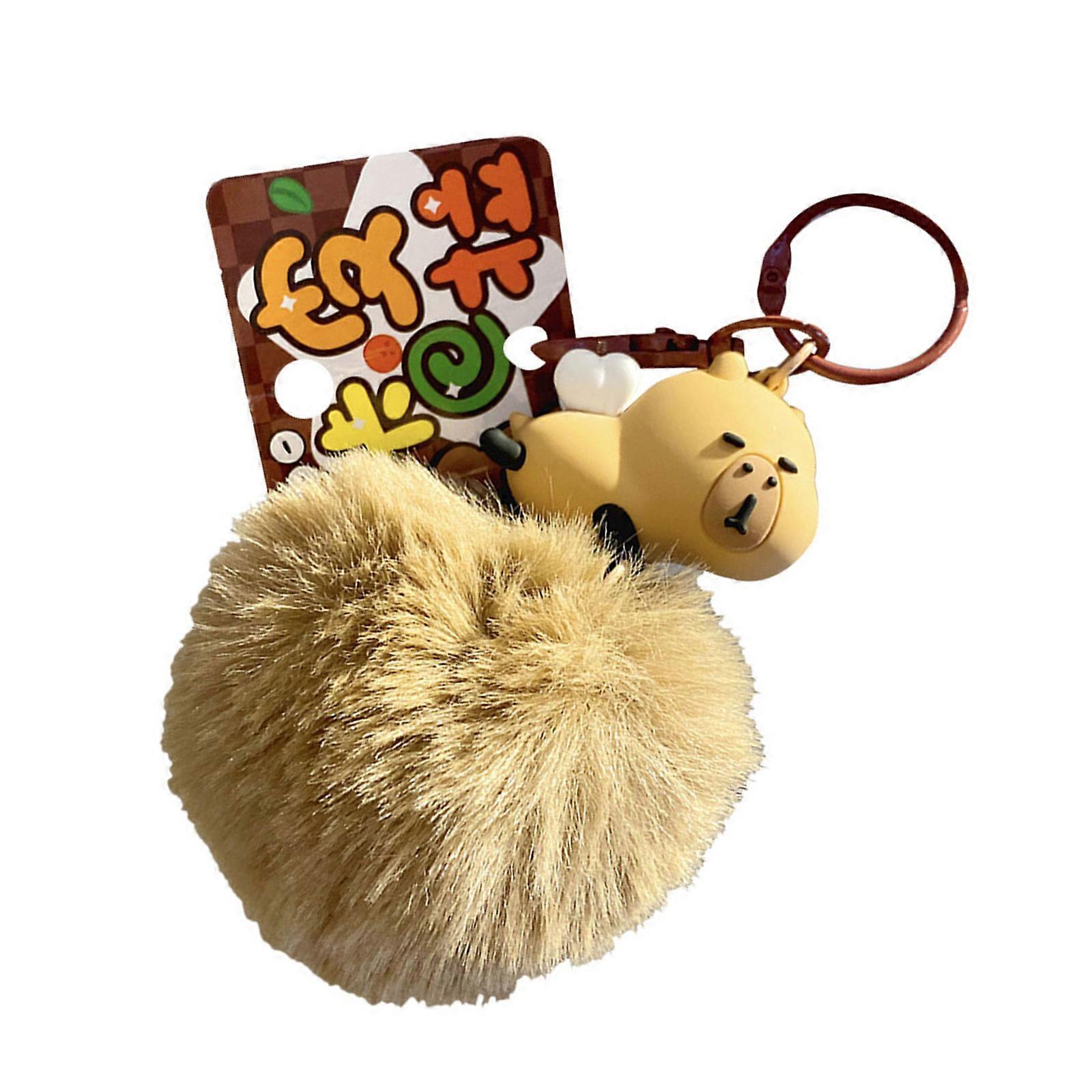 Mini docka skolväska hänge nyckelring stora pompoms päls söt tecknad berlock för pojkar flickor varuautomat mörk kaffe