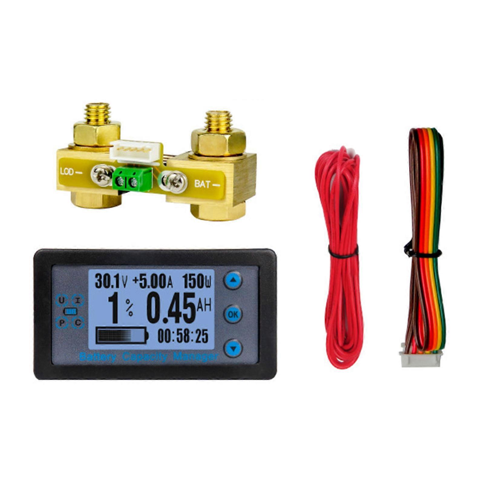 Energy Meter 100A/200A/300A/500A Ammeter Voltmeter Wattmeter Digital Multimeter 8-120V Battery Tester with Shunt Multicolor