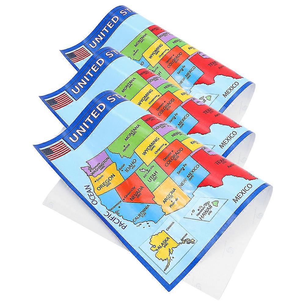 Usa Map Poster for Kids Educational Use 3Pcs Laminated Wall Decor