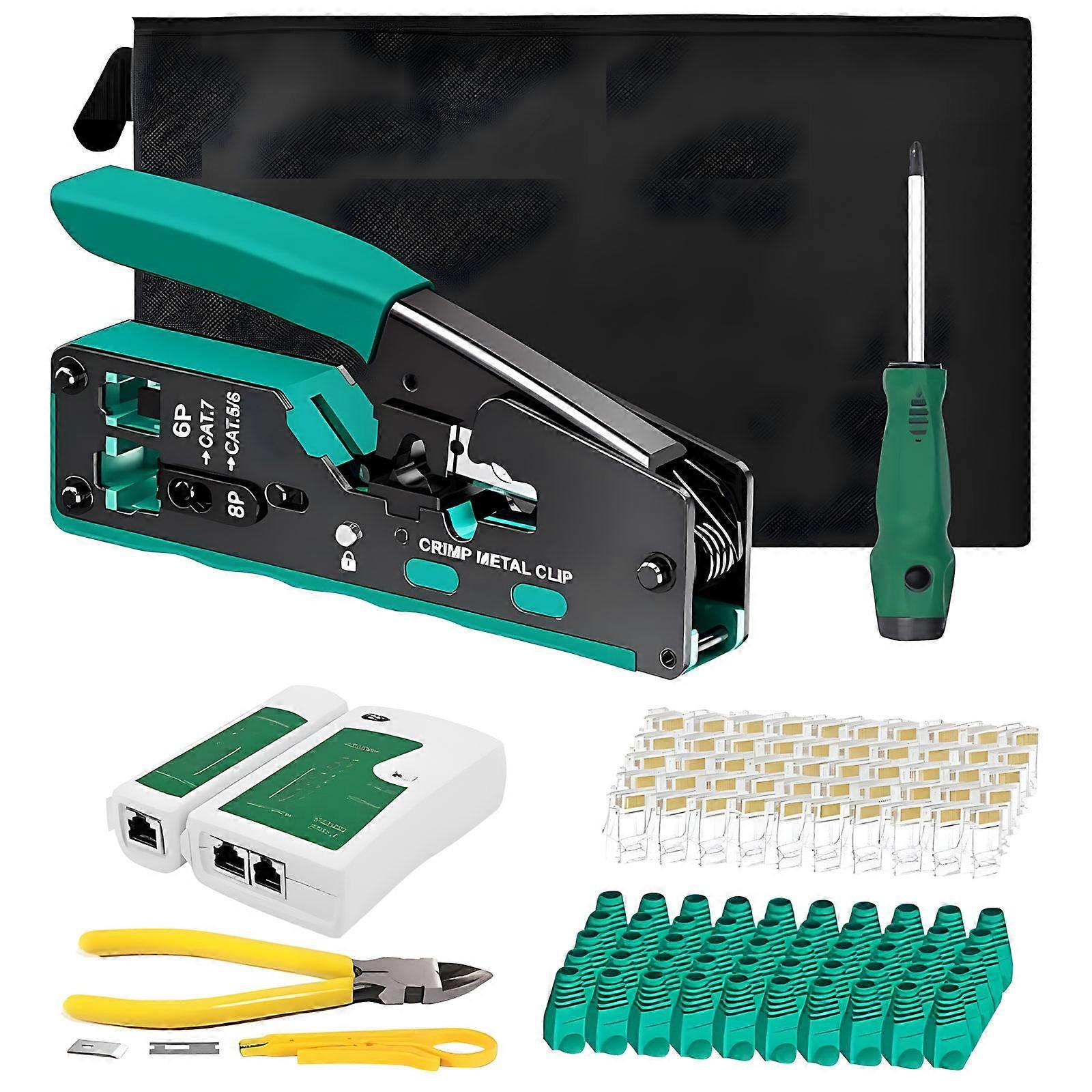 1 Set Finish Net Squeezing Tool Set Including 50 CAT6 Couplings Manual and Essential Temperature controlled Easy Cable Installation Multicolor