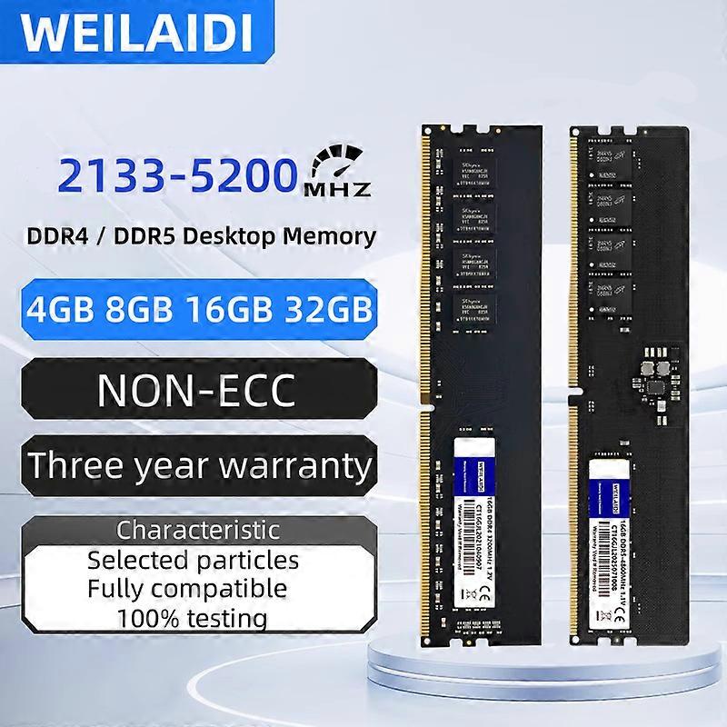 DDR4 DDR5 4GB 8GB 16GB 32GB 48GB PC4 2133 2400 2666 3200 3600MHZ PC5  4800 5200 5600MHZ 1.1V NON-ECC DIMM Memory for desktops