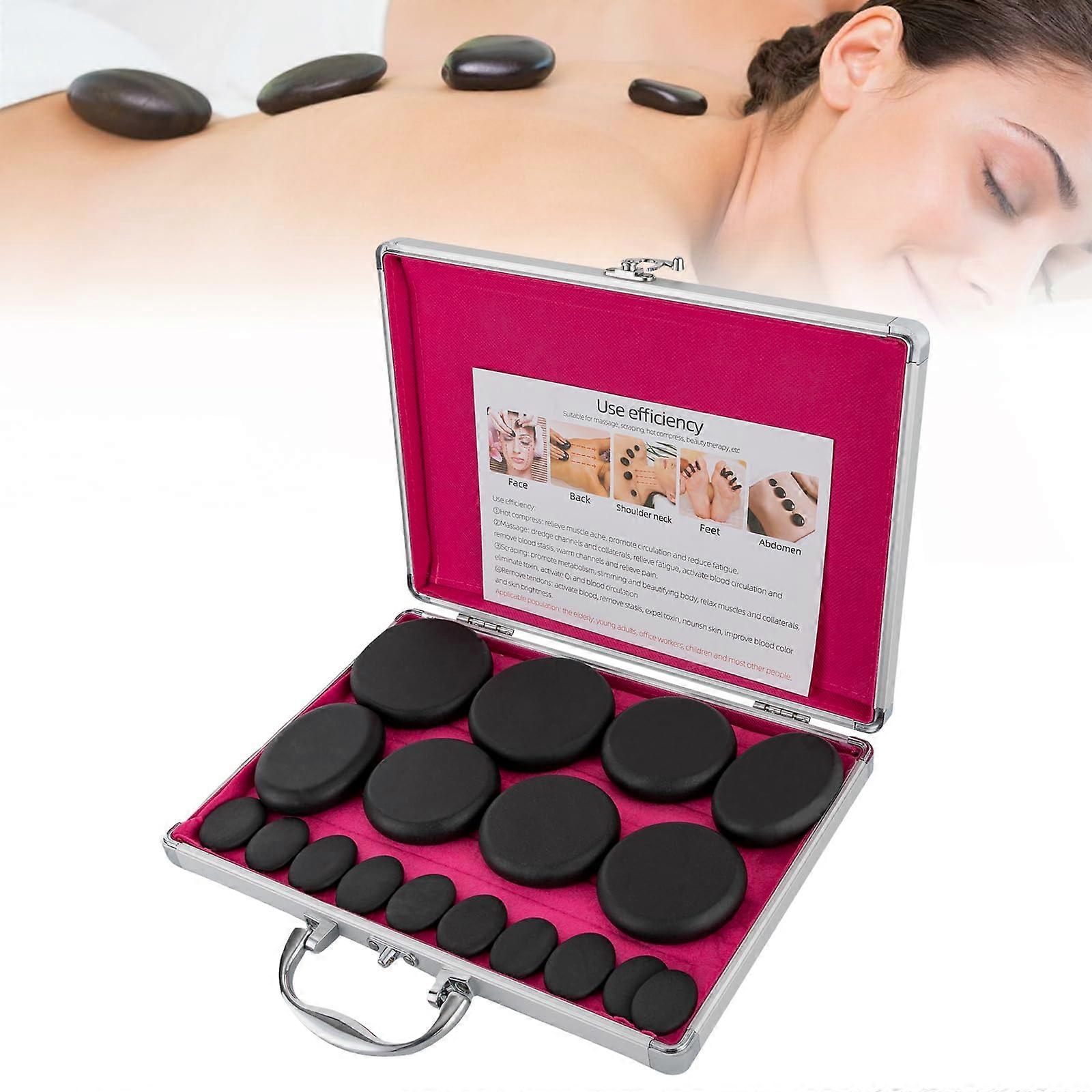 Hot Stone Massage Set with Heater Box, 16 Basalt Stones for Spa and Home, Deep Muscle Relaxation
