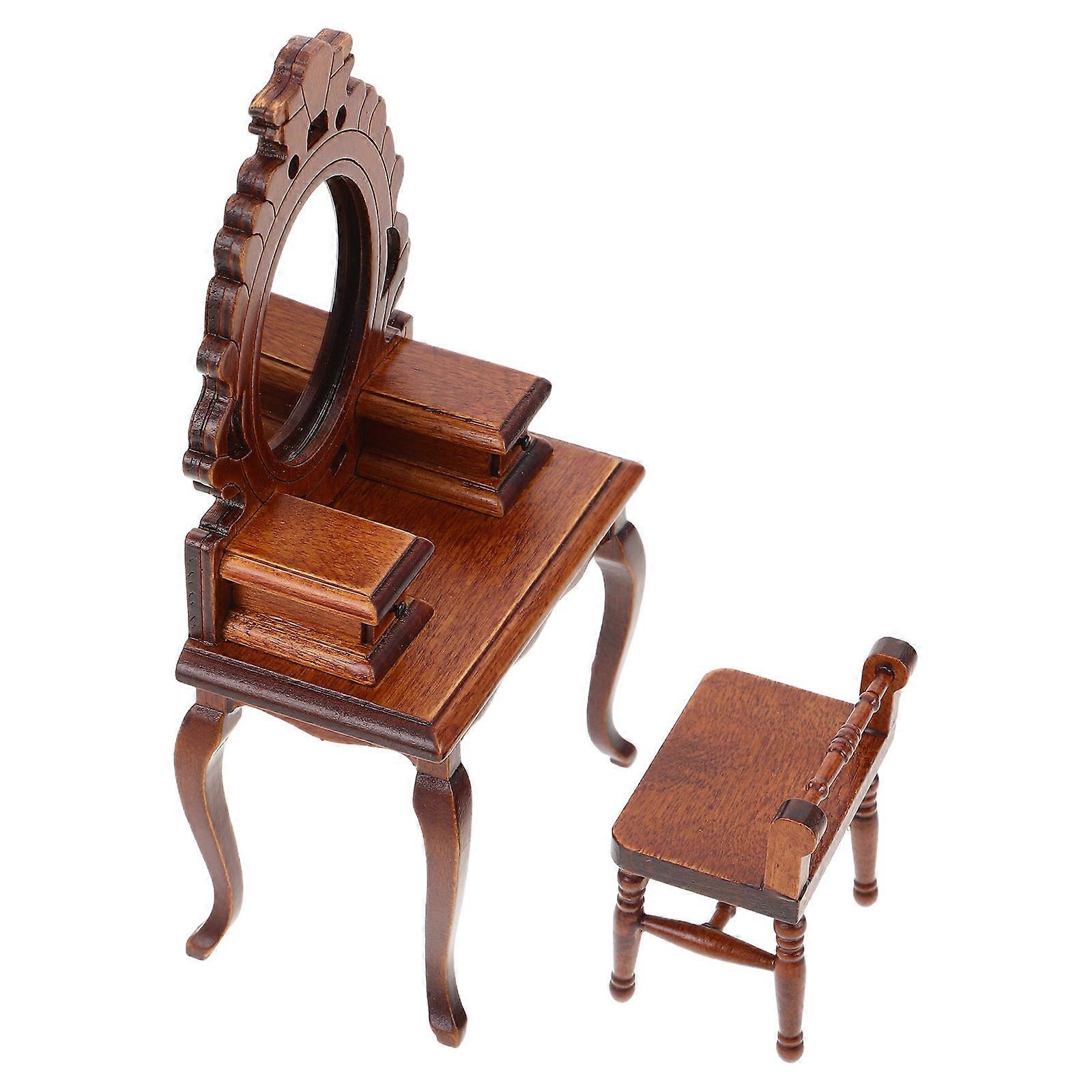Wooden Dollhouse Dressing Table with Stool for