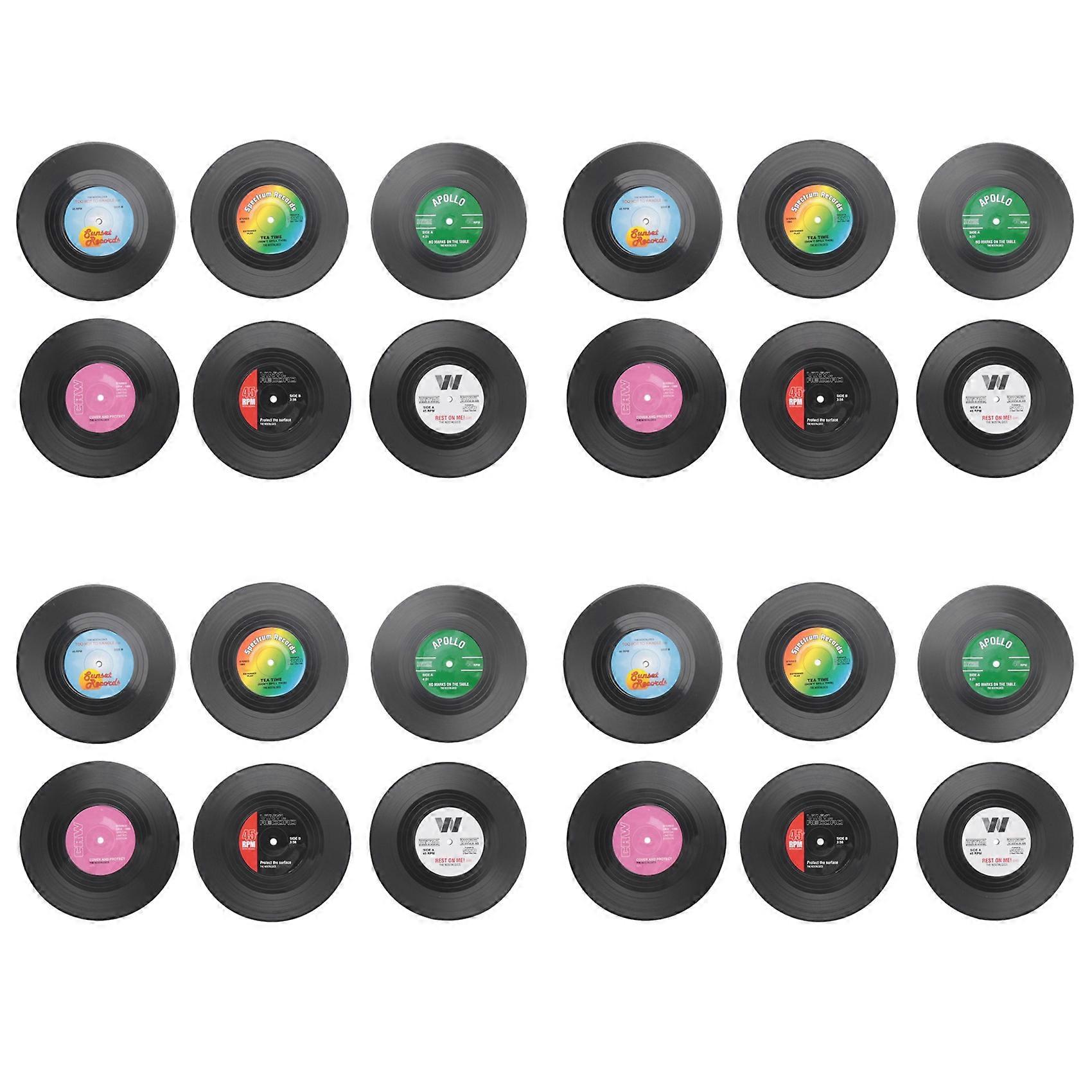 24pieces Spinning Retro Vinyl Disc Drink Coasters