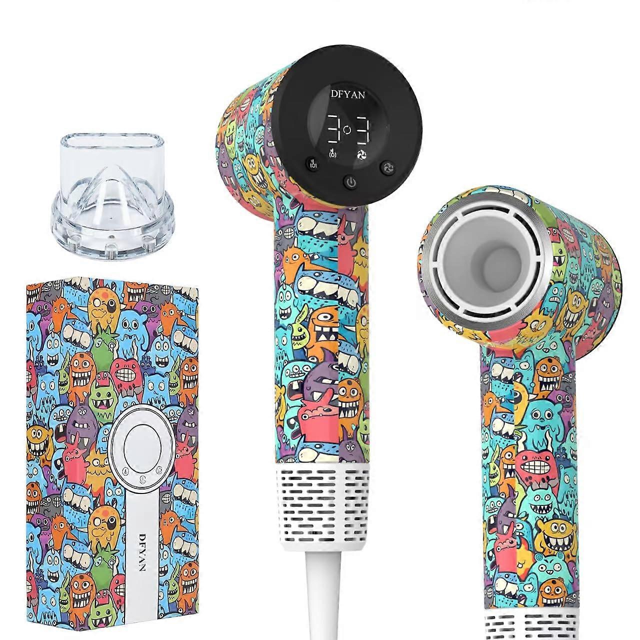 Portable Hair Dryer with Speed Drying, Ionic Care, LED Display, Low Noise, Graffiti Style