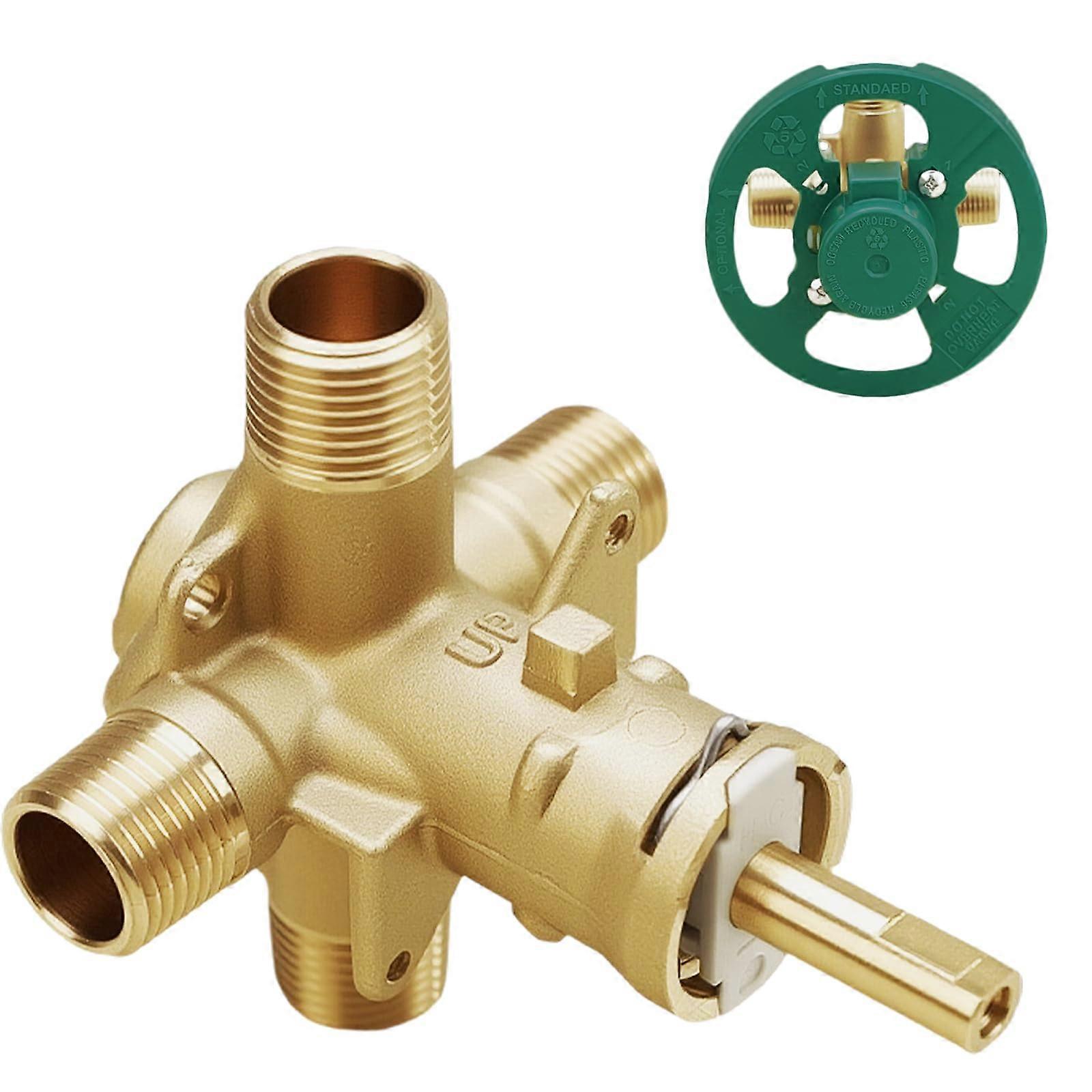 PosiTemp Shower Valve Replacement for Moen, 4 Port 1/2 Inch Brass, Precise Temperature Control for Bathtub and Shower