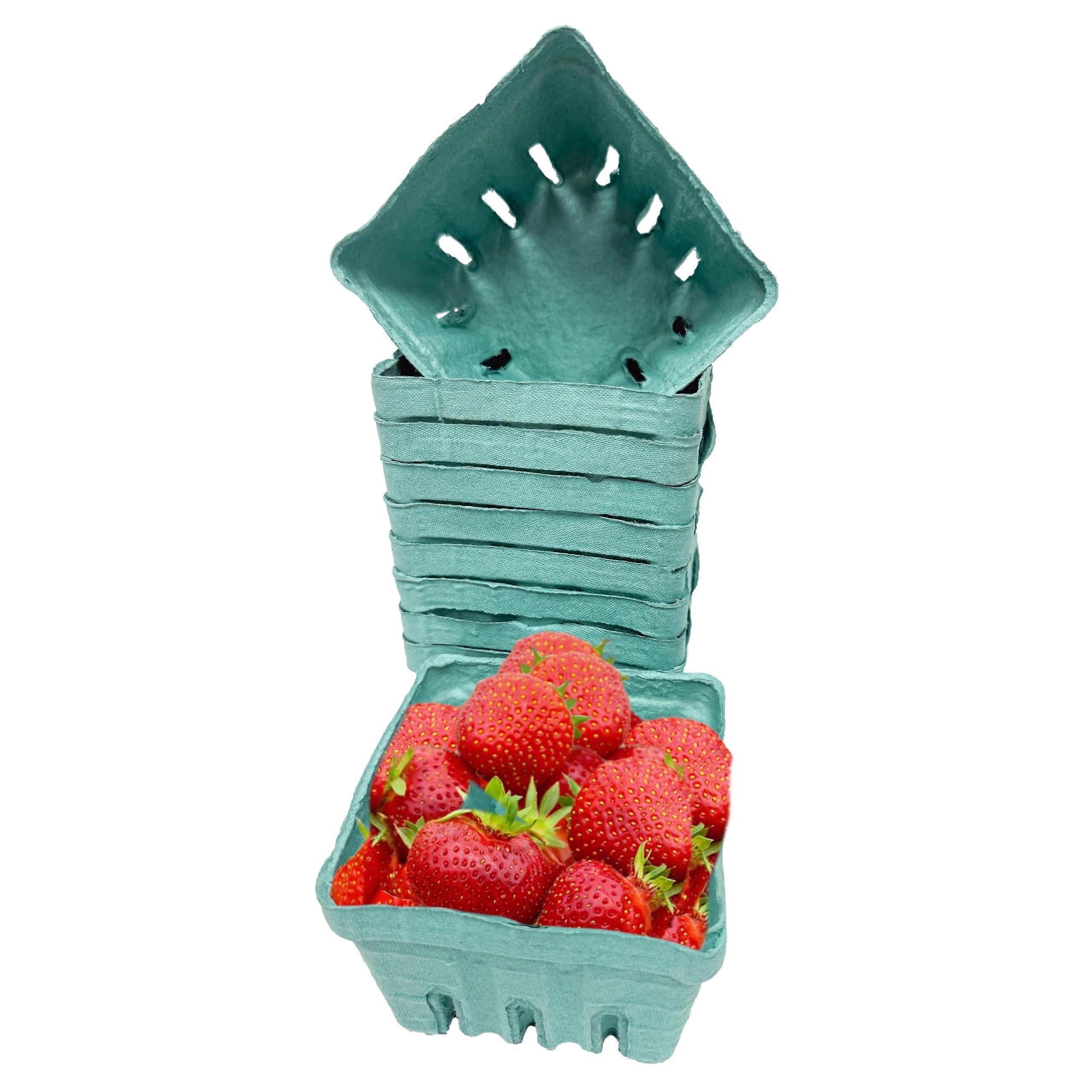 15 Pack Green Berry Baskets 1 Pint, Durable Pulp Fiber Reusable Produce Containers for Fresh Fruit and Vegetables