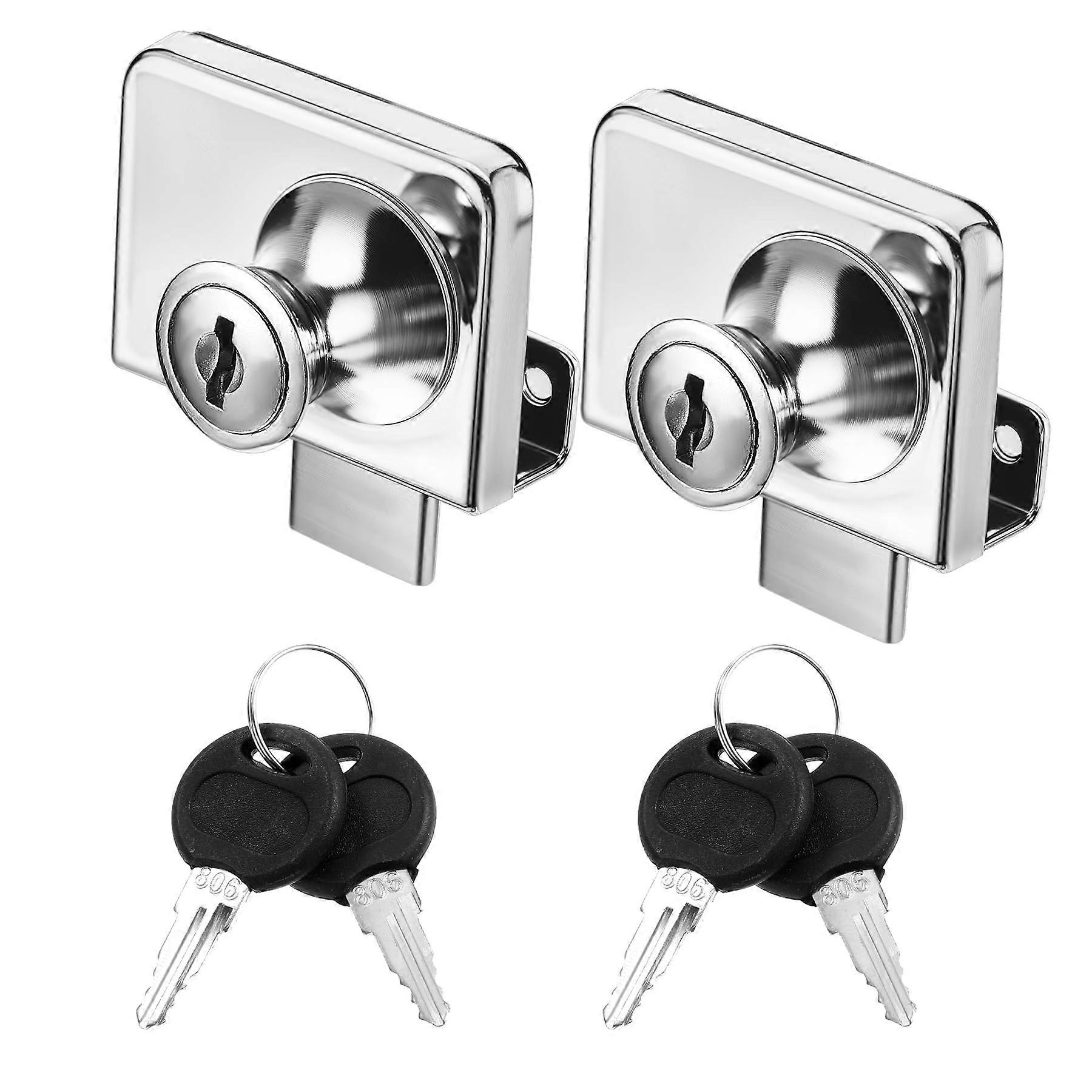 2 Pcs Stainless Steel Glass Cabinet Locks, No Drill Display Lock Set, RustResistant, Dual Key Access