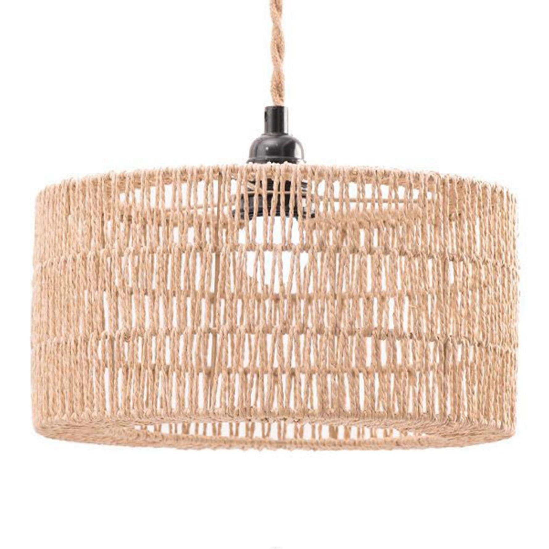 Rattan Pendant Light with Handmade Boho Woven Shade, Rustic Farmhouse Hanging Fixture for Cafes