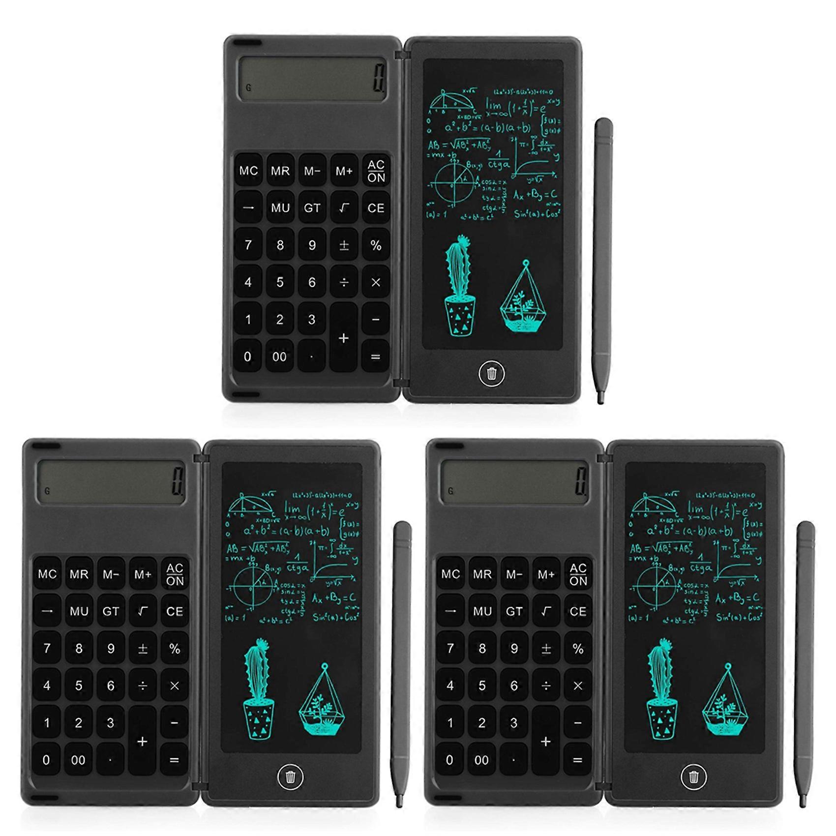 3X Calculator Notepad 6 Inch LCD Writing Tablet Digital Drawing Pad with Stylus Pen Erase Button Lock Function Black