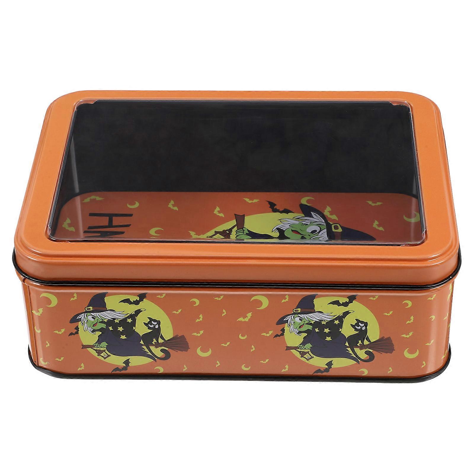 Halloween Candy Boxes Metal Hinged Tin Box for Storage Orange Secure Lid