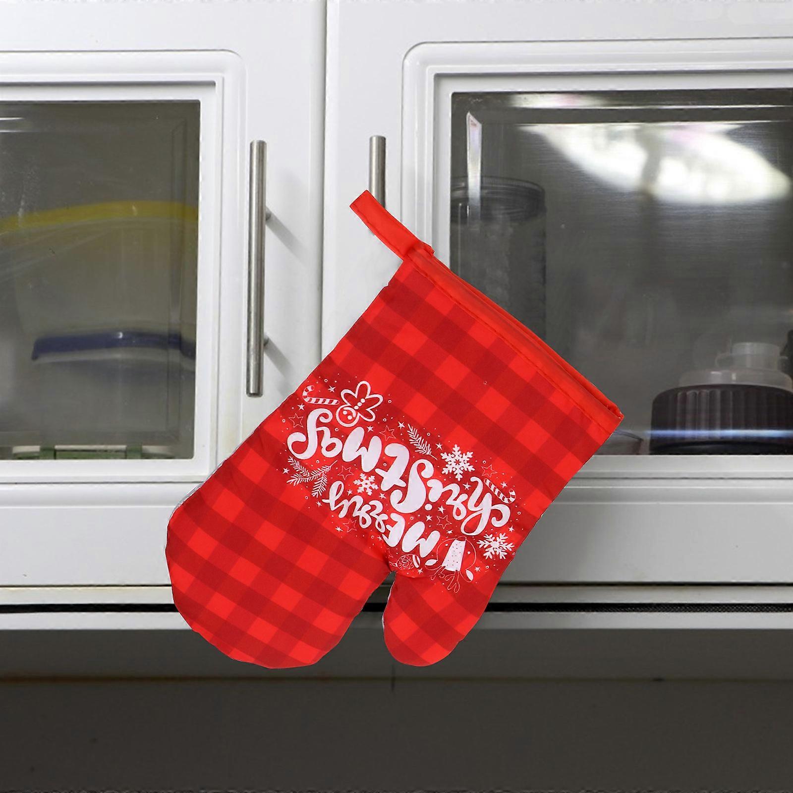 Printed Oven Gloves Christmas Thermal Insulation Gloves 2Sets for Cooking
