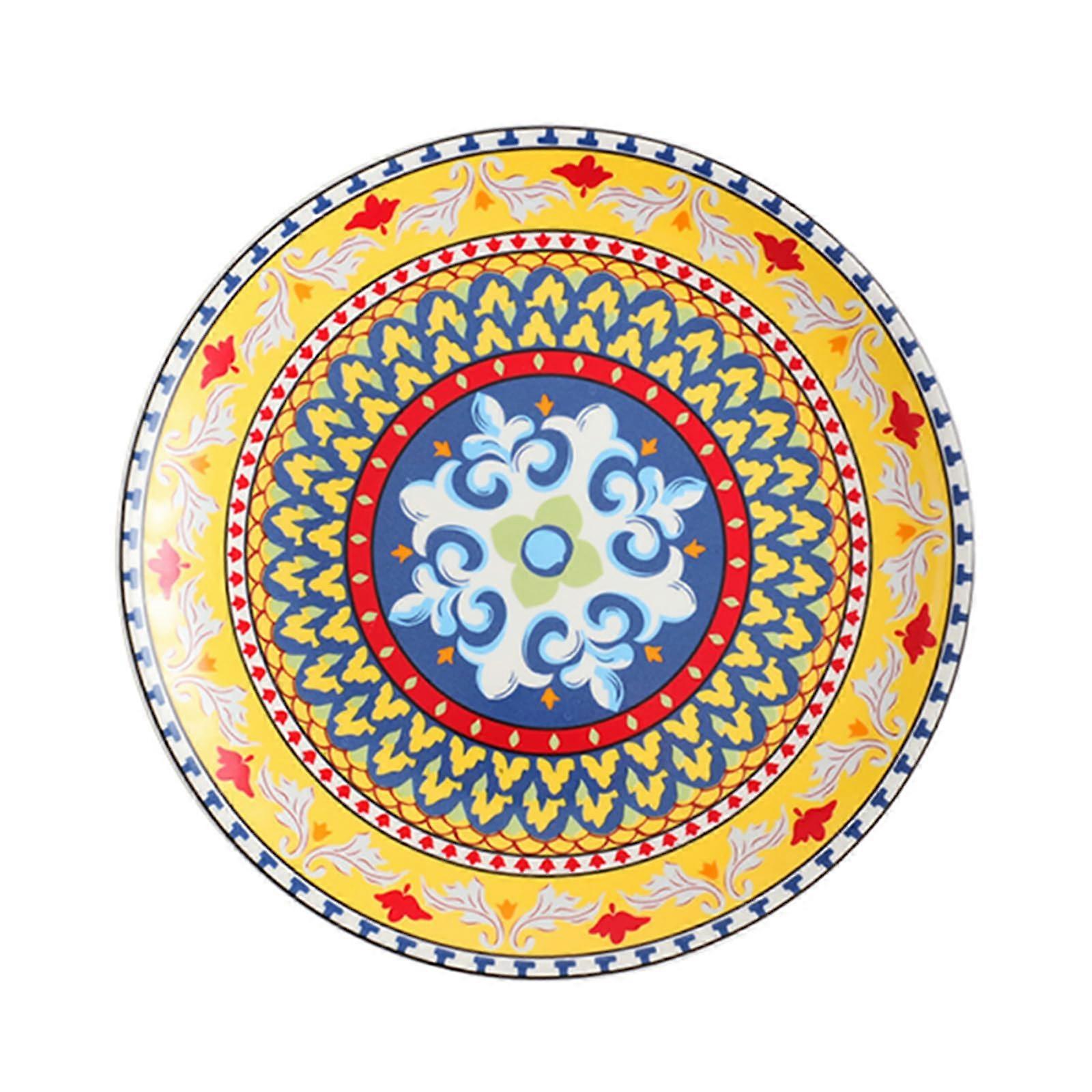 Ceramic Dinner Plates with Scratch Resistant Surface, Hand Painted Bohemian Design, 28cm Round